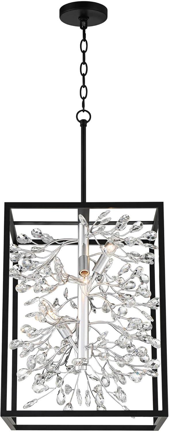 Possini Euro Design Black Silver Pendant Chandelier 15 1/4" Wide Modern Clear Crystal Flower Vine 4-Light Fixture for Dining Room House