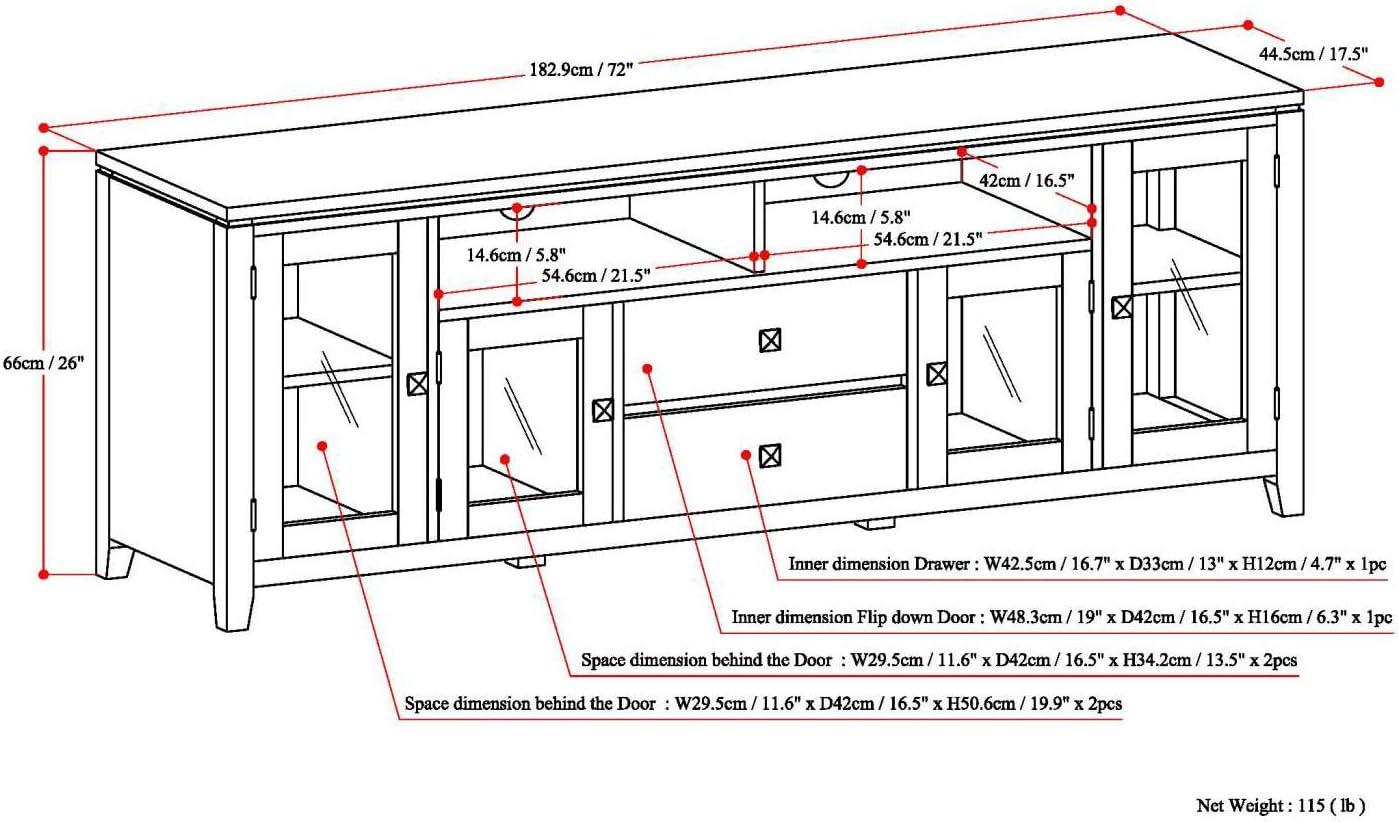 Simpli Home Cosmopolitan SOLID WOOD 72 inch Wide TV Media Stand For TVs up to 80 inches