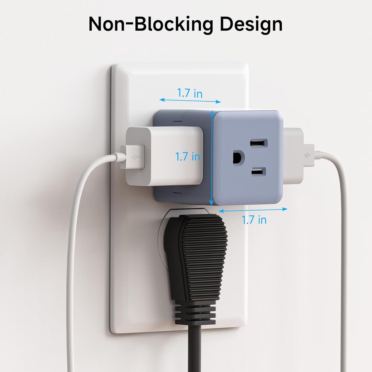 [UL Listed] Cable Matters 3-Pack 3 Outlet Wall Adapter (Grounded Cube Tap, Outlet Splitter, 3 Way Plug Adapter, 3-Prong Power Splitter), Black