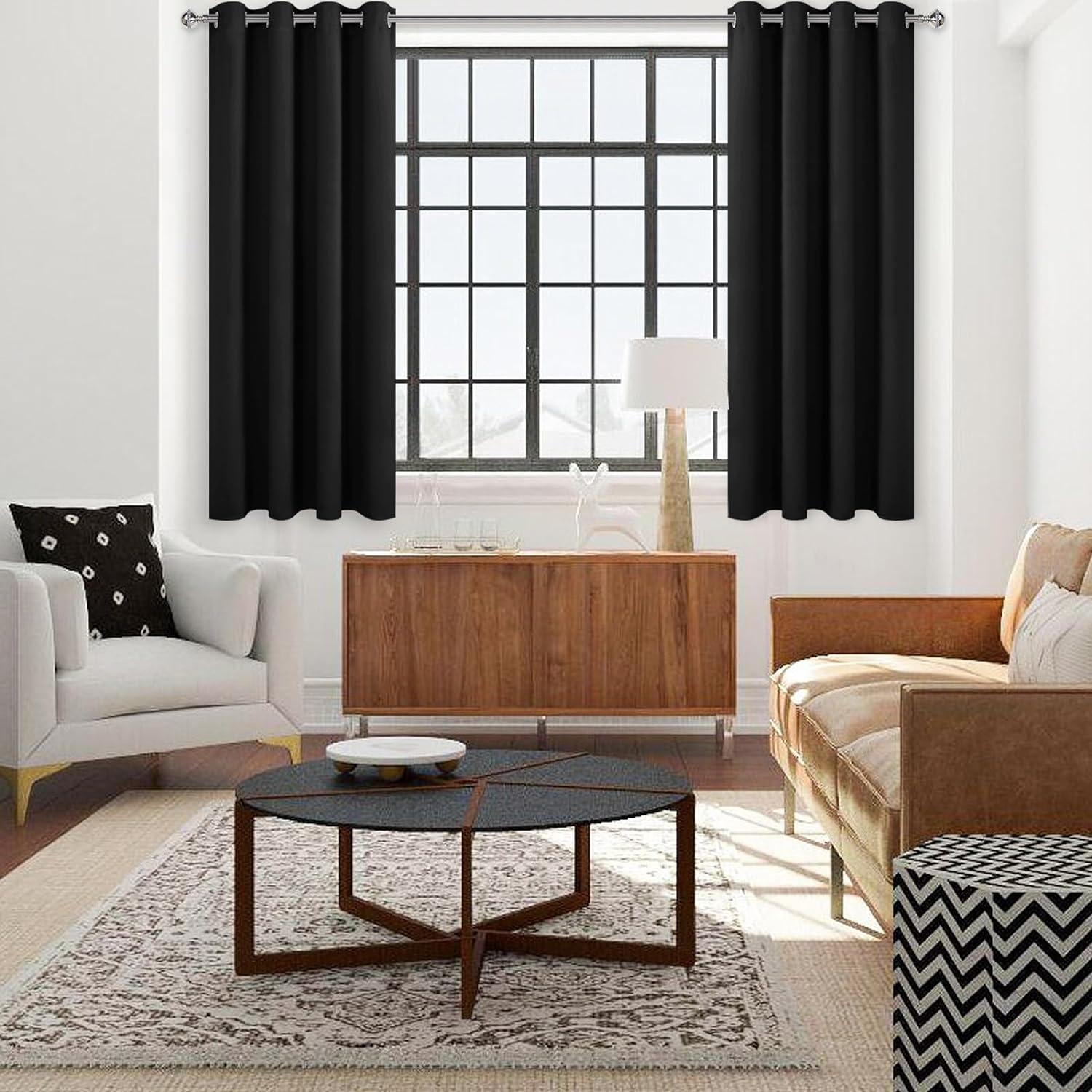 Coodeto Short Blackout Curtains Black, Set of 2, W52 x L63 - Blackout Curtains for Kitchen and Kids Bedroom