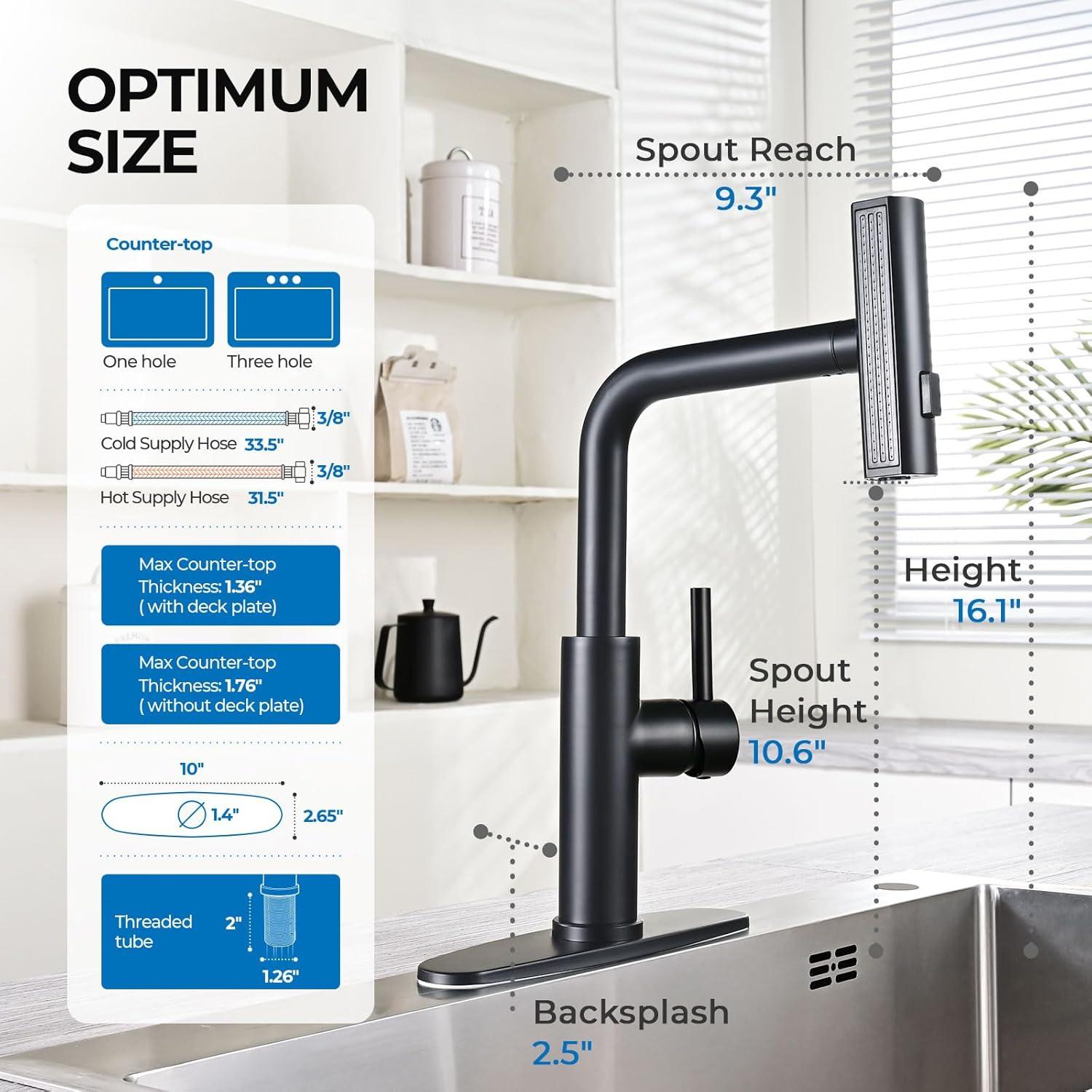 Matte Black Modern Kitchen Faucet with Pull Down Sprayer