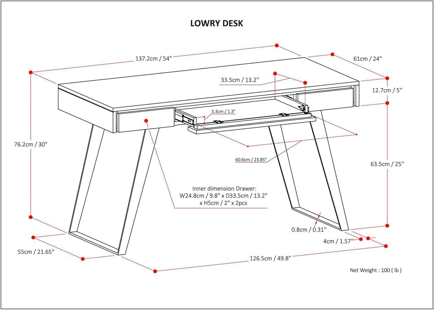 Simpli Home Lowry Solid Acacia Wood Desk In Distressed Hickory Brown