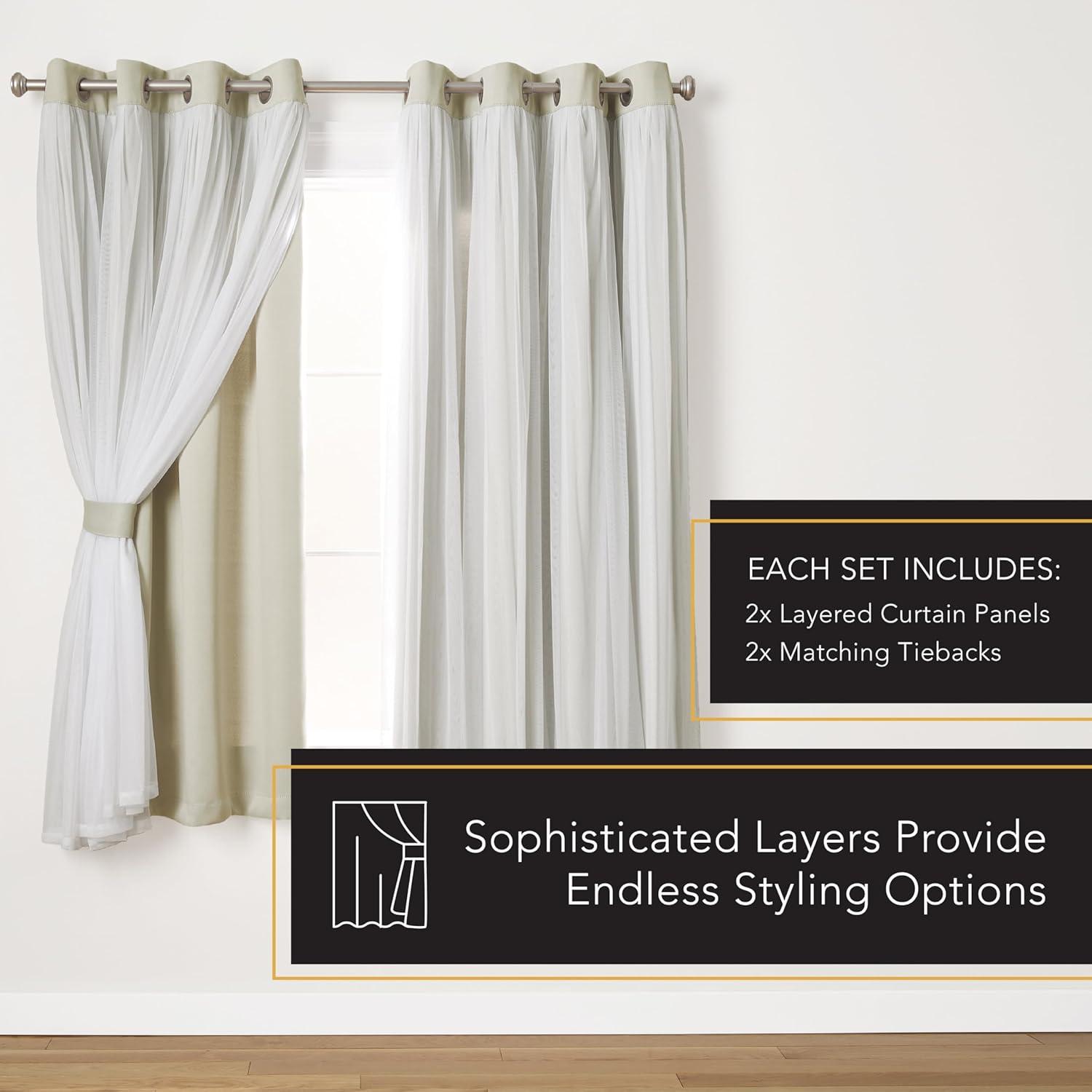 Set of 2 (63"x52") Caterina Layered Solid Blackout with Sheer Top Curtain Panels Sand - Exclusive Home: Thermal Insulated