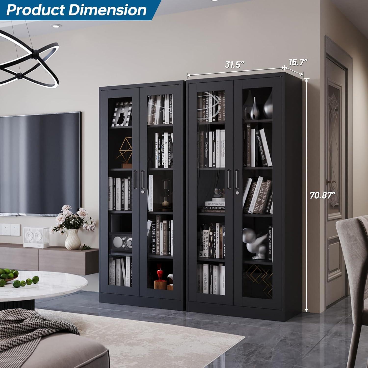 Display Cabinet With Glass Doors, Curio Cabinets With 4 Adjustable Shelves, Locking Glass Cabinet Display Case For Home, Office, Clinic, Pantry, Assemble Required