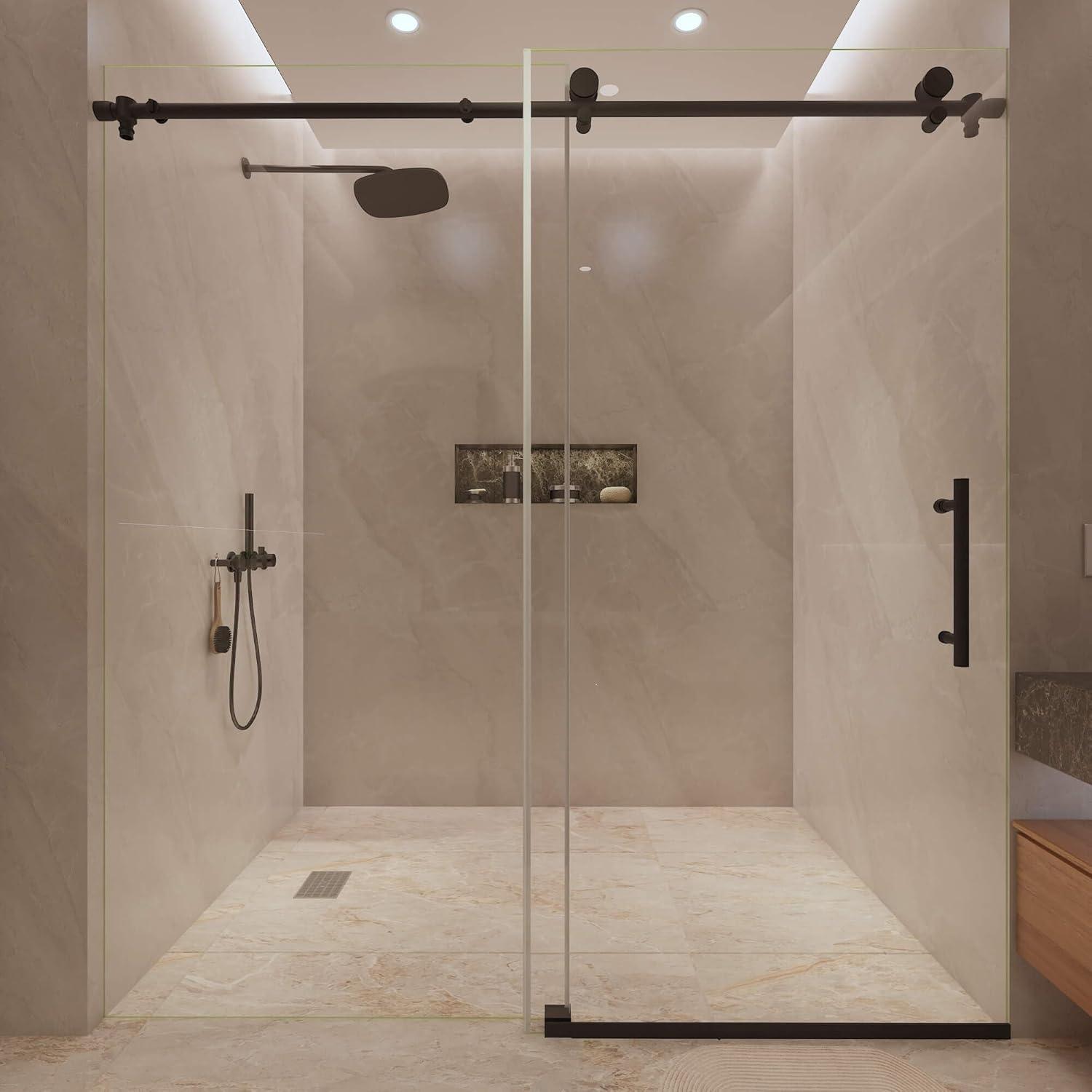 Frameless Single Sliding Shower Door 5/16" Thick Glass 48 X 76