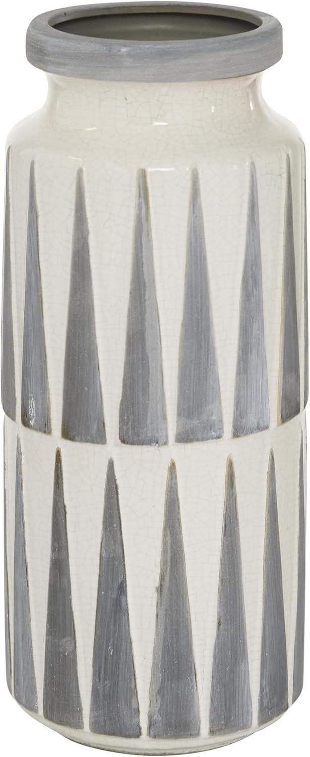 Novogratz Ceramic Decorative White Vase with Triangle Patterns
