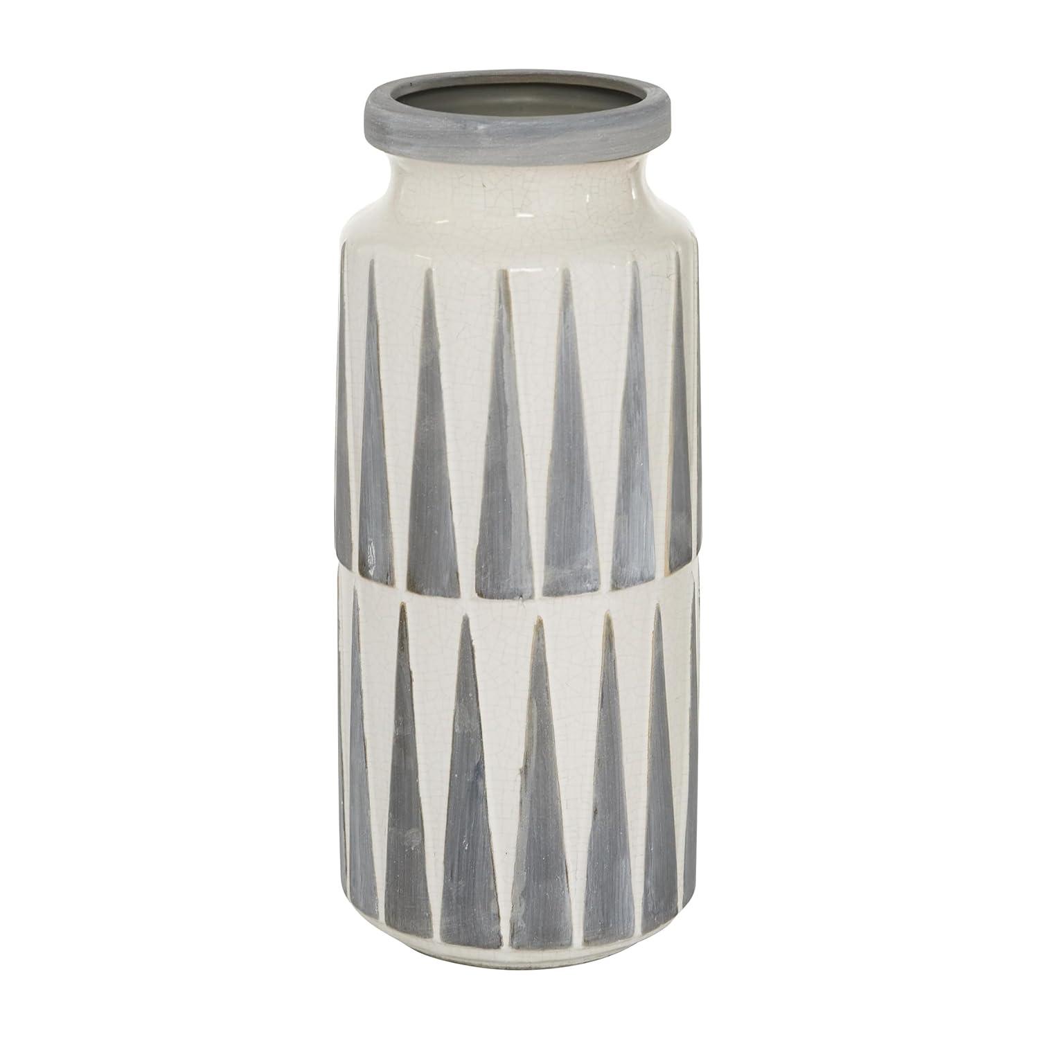 Novogratz Ceramic Decorative White Vase with Triangle Patterns