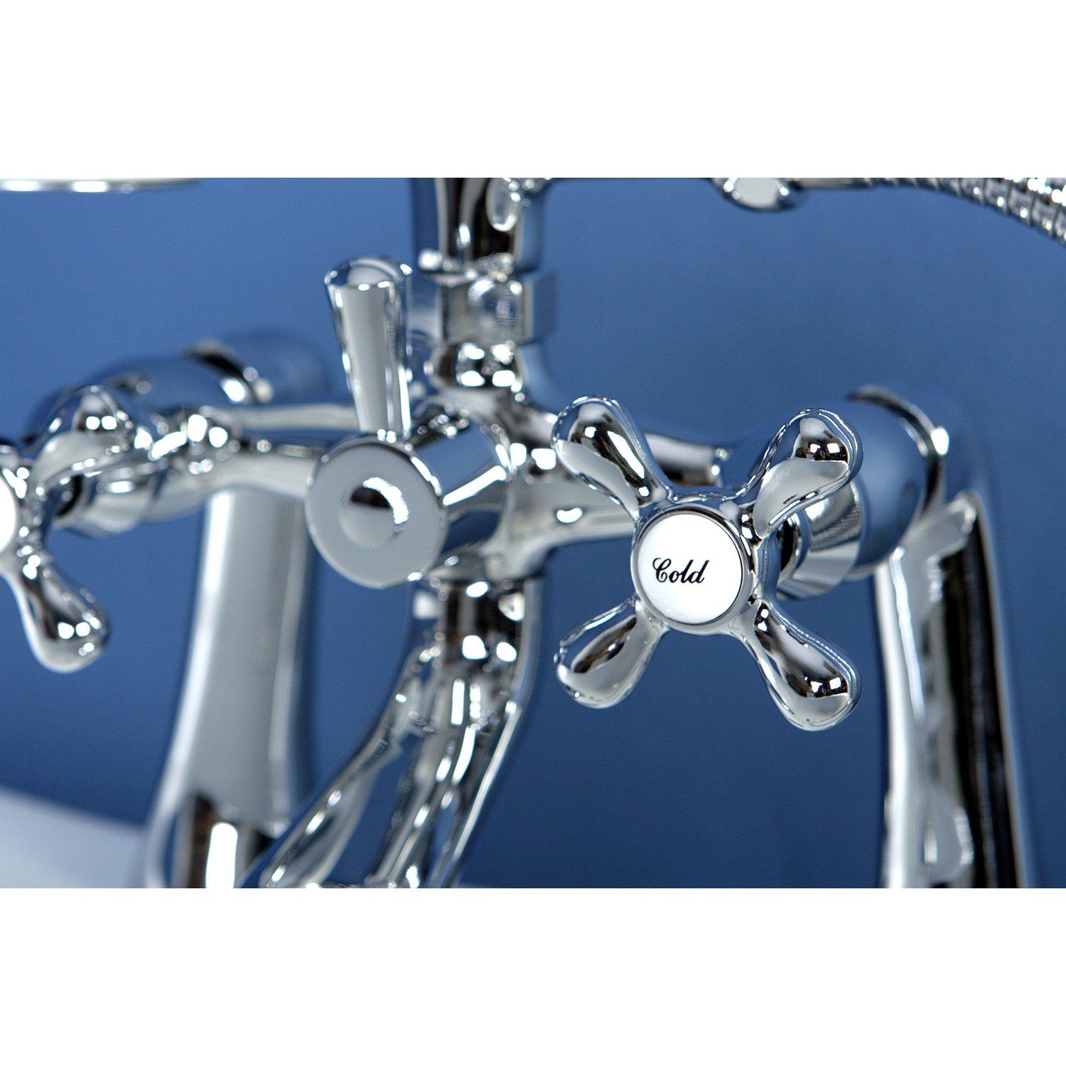 Kingston Brass Kingston Three-Handle 2-Hole Deck Mount Clawfoot Tub Faucet with Hand Shower