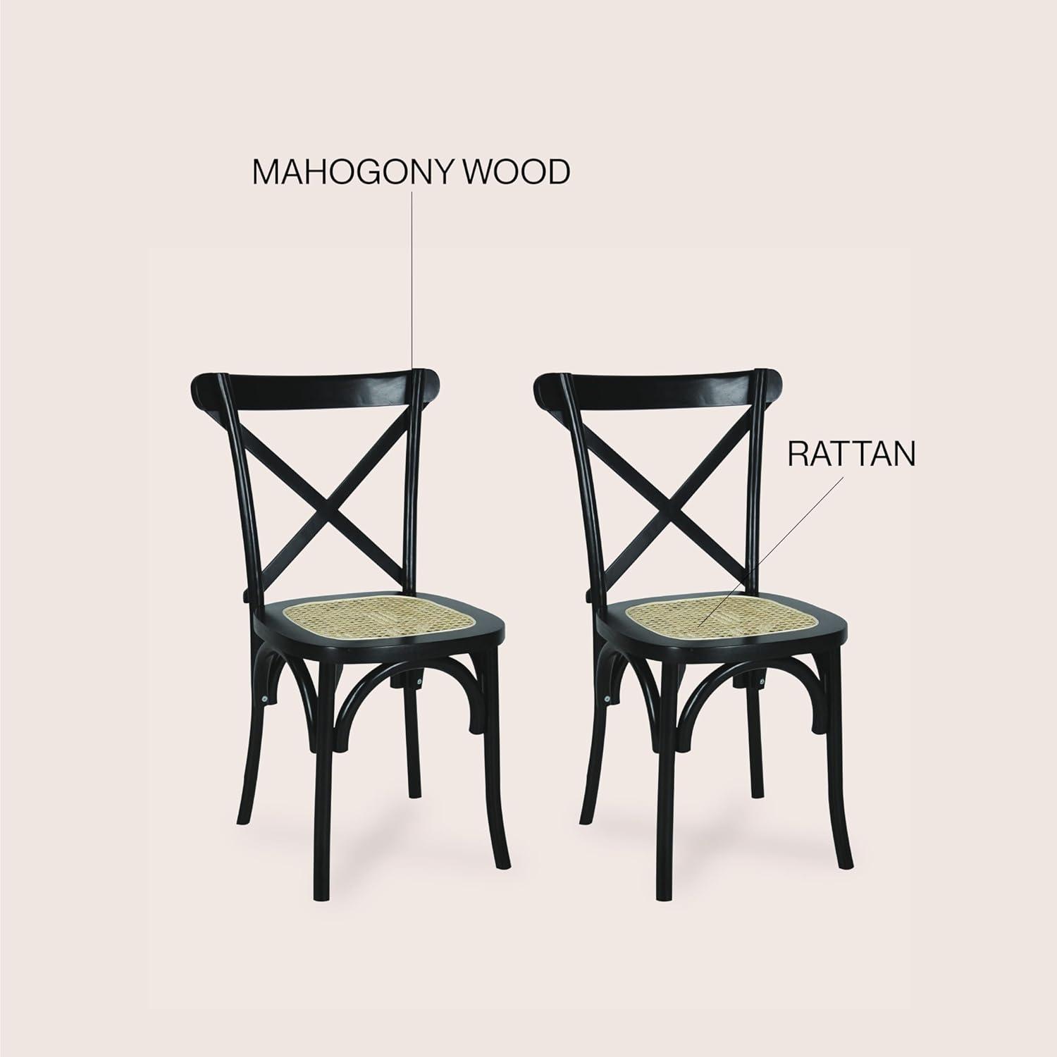 Cassis Classic Traditional X-Back Wood Rattan Dining Chair, Black/Natural (Set of 2) - JONATHAN Y