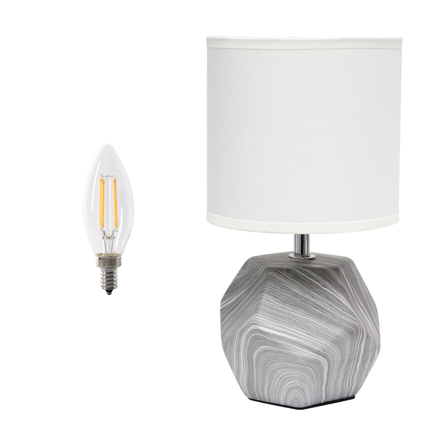 Simple Designs 10.24" Round Geometric Prism Mini Table Lamp with Matching Fabric Shade (Includes LED Light Bulb) Gray/White
