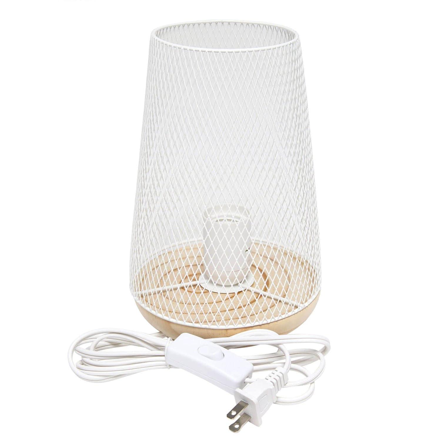 Simple Designs Wired Mesh Uplight Table Lamp White: Modern Cylinder Shade, ETL Listed, No Assembly Required