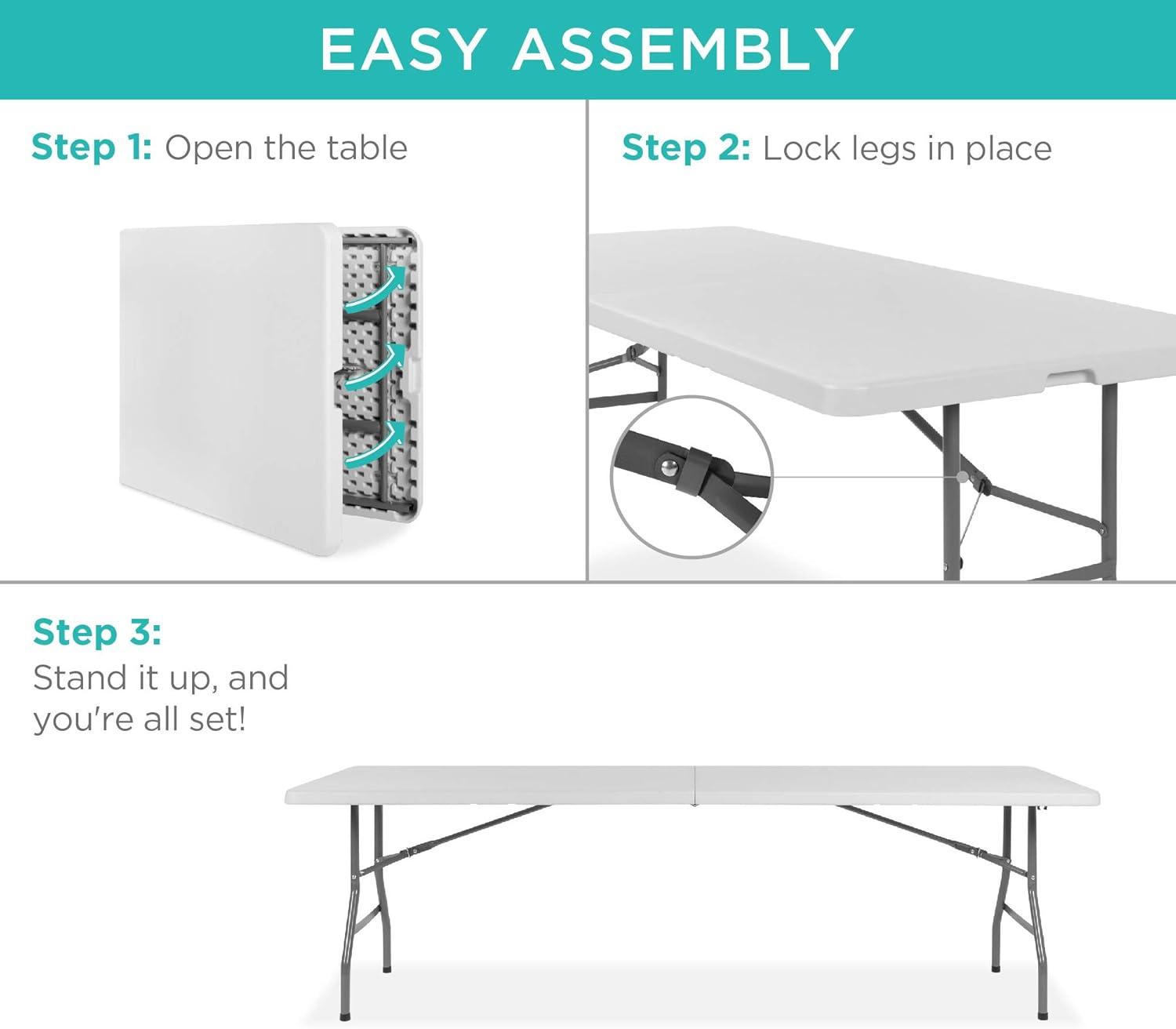 Best Choice Products 8ft Plastic Folding Table, Indoor Outdoor Heavy Duty Portable w/ Handle, Lock for Picnic