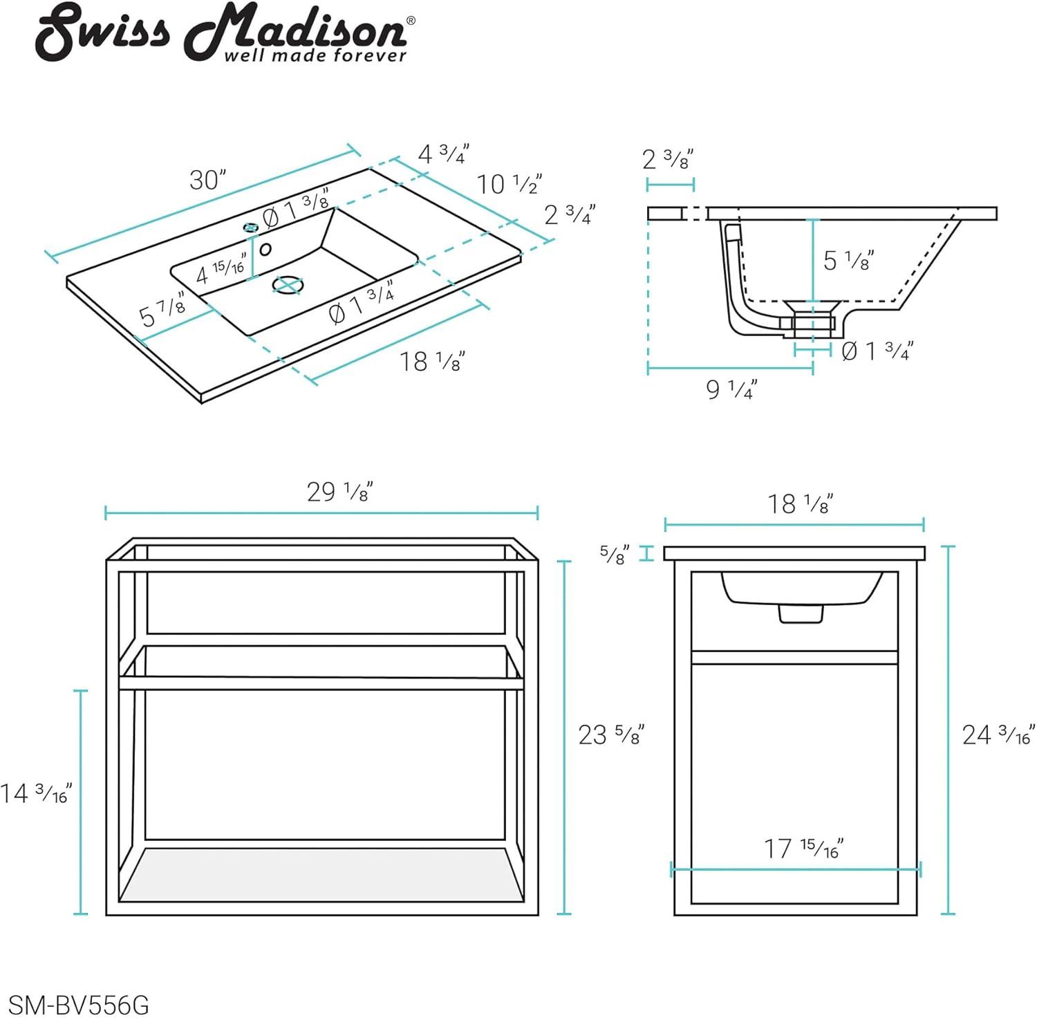 Pierre 30 Single, Open Shelf, Metal Frame Bathroom Vanity