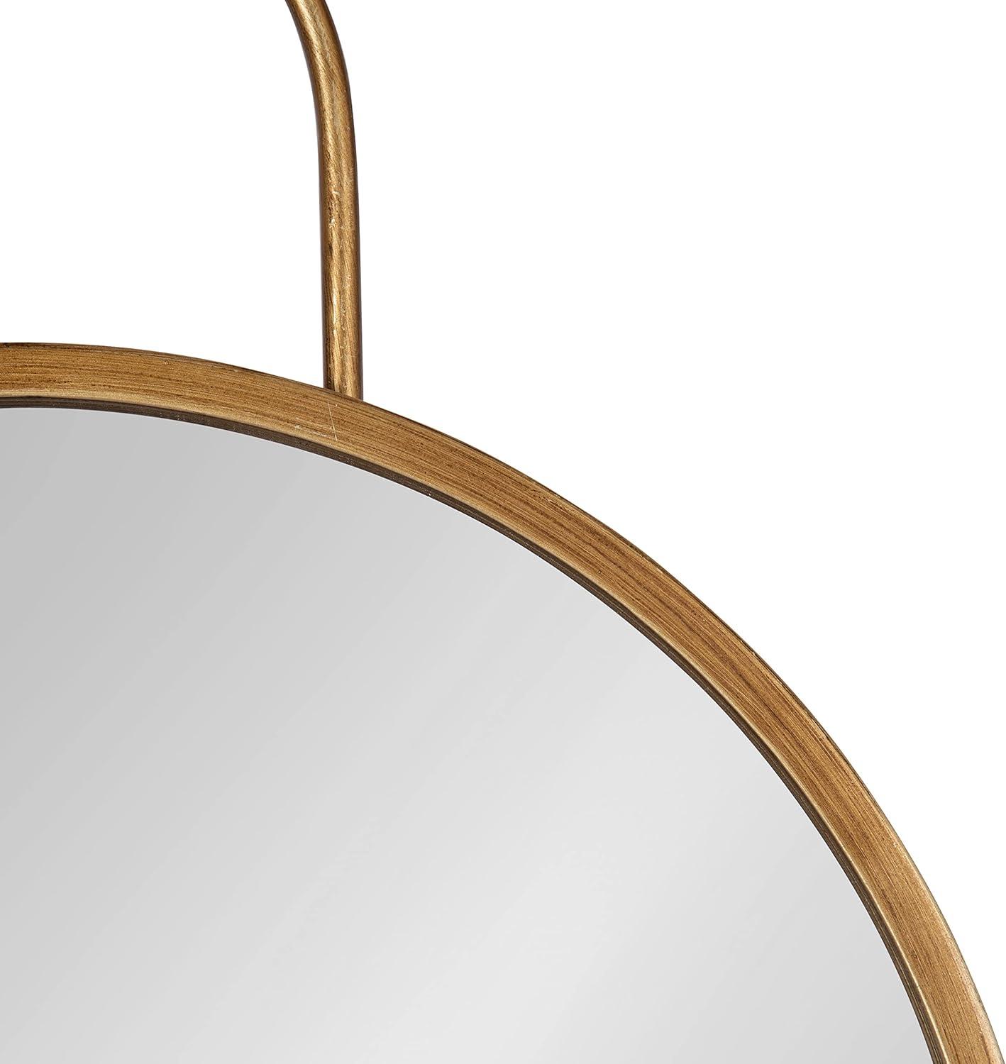 Gold Round Mirror with Wood Shelf, 19" x 33"