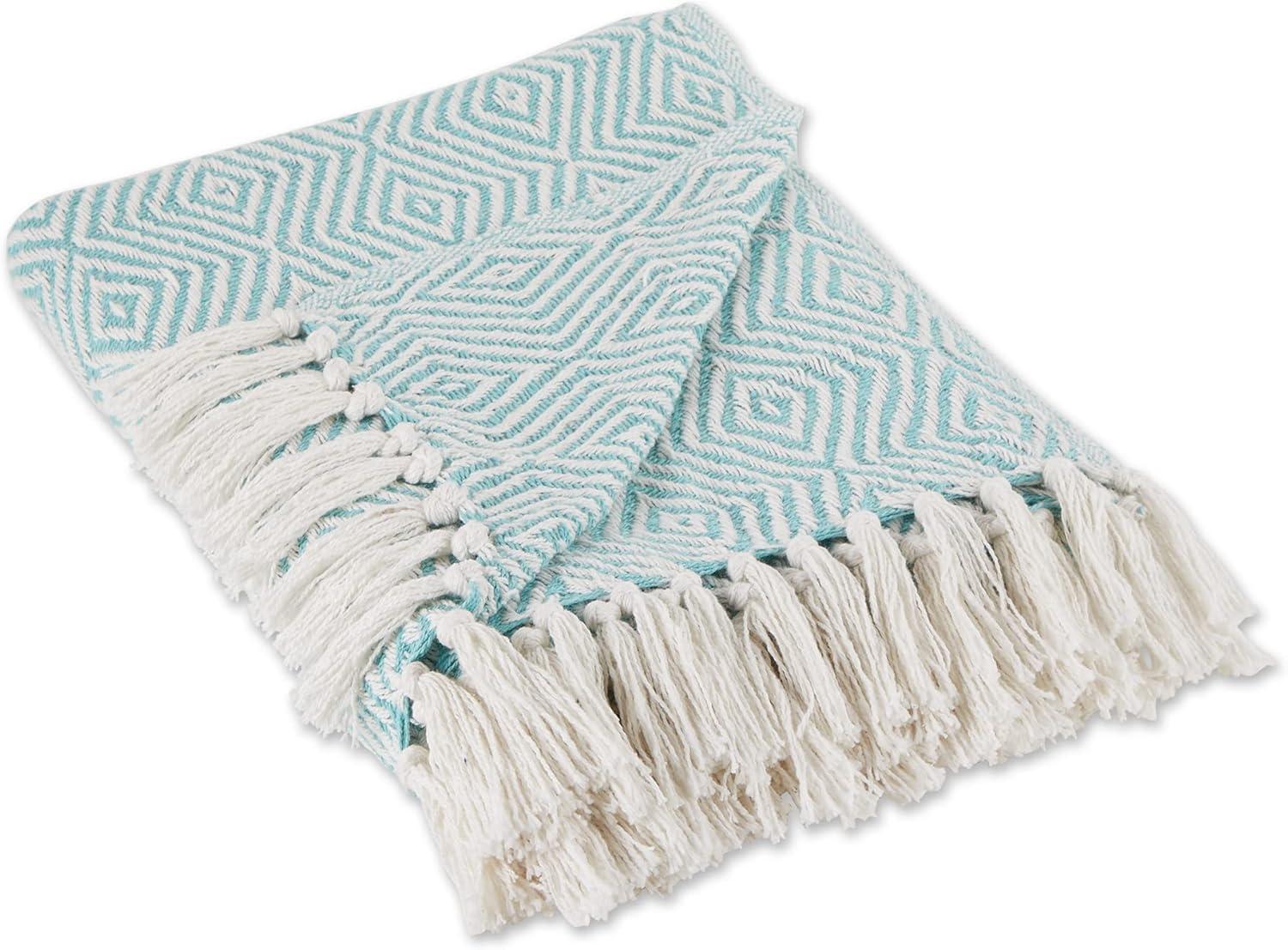 Design Imports 50"x60" Diamond Geometric Throw Blanket Aqua : Lightweight Woven Cotton, Machine Washable, Cozy for All Ages