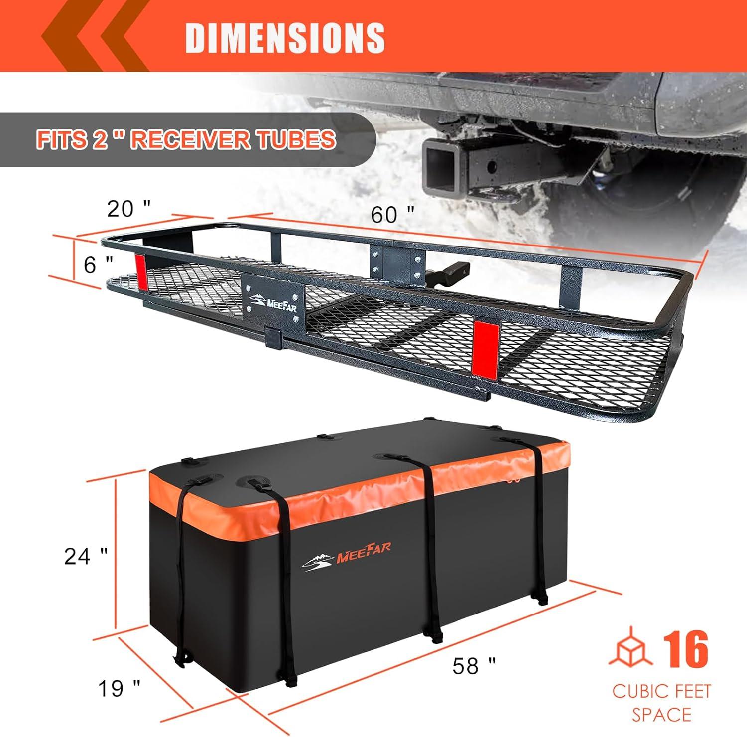 Black Steel Folding Hitch Mount Cargo Carrier with Waterproof Bag