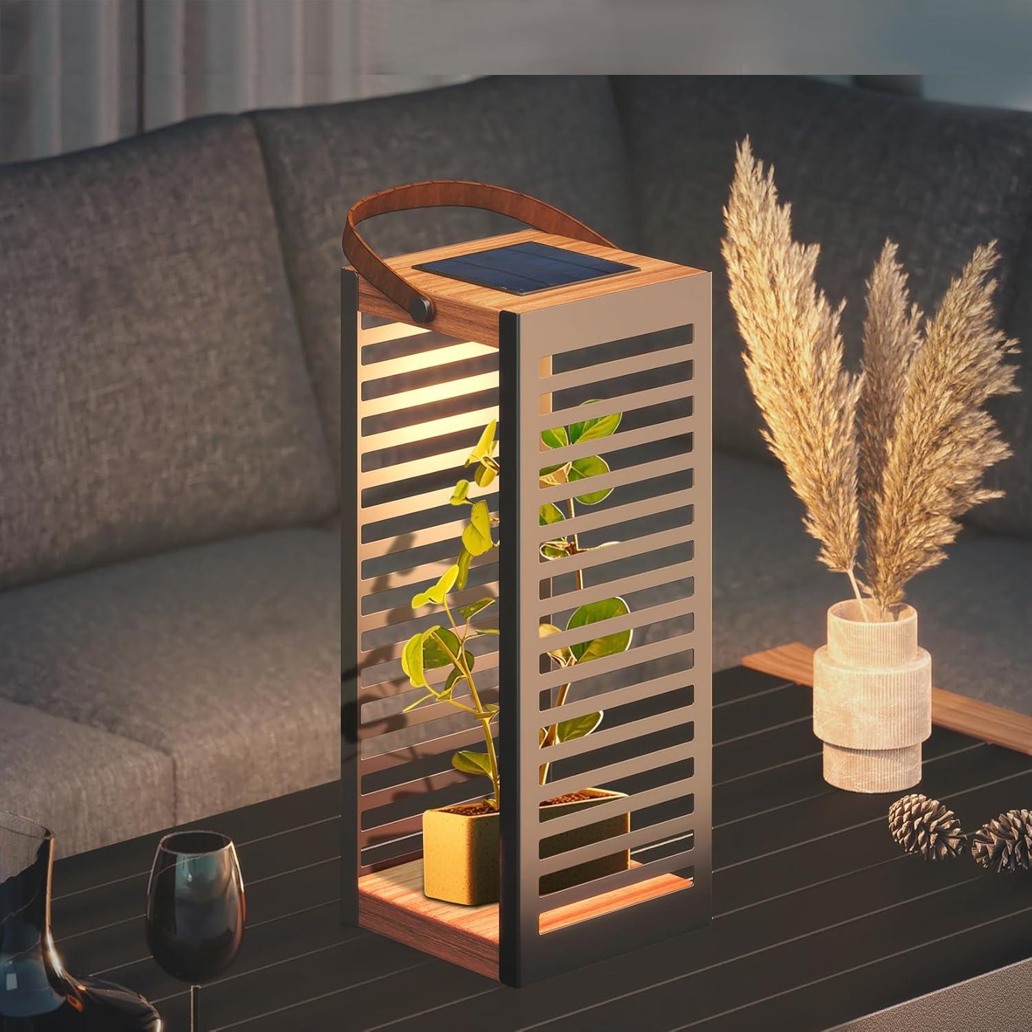 Large Solar Powered Gray Metal Outdoor Floor Lantern