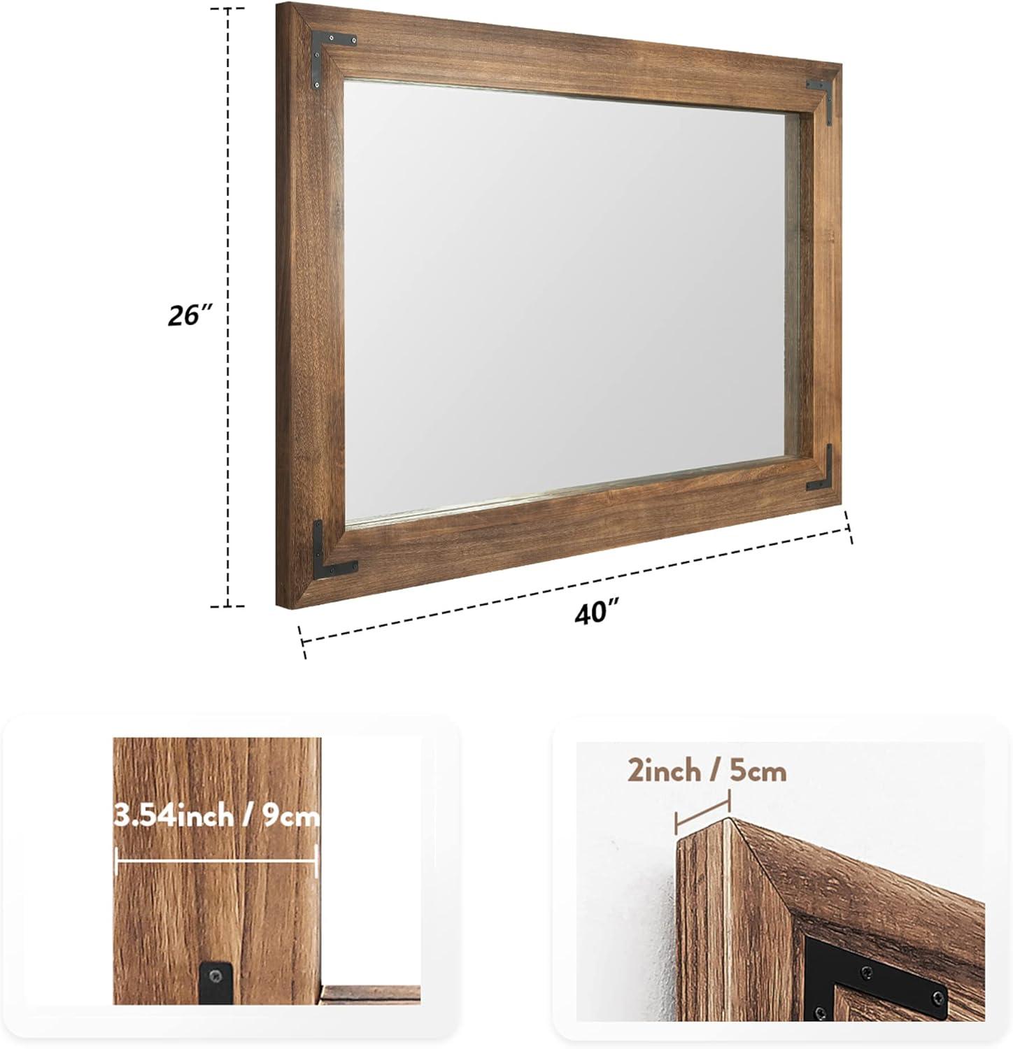 COSMOGO Rustic Wooden Framed Wall Mirror, Natural Wood Bathroom Vanity Mirror Brown 40" x 26" Brown