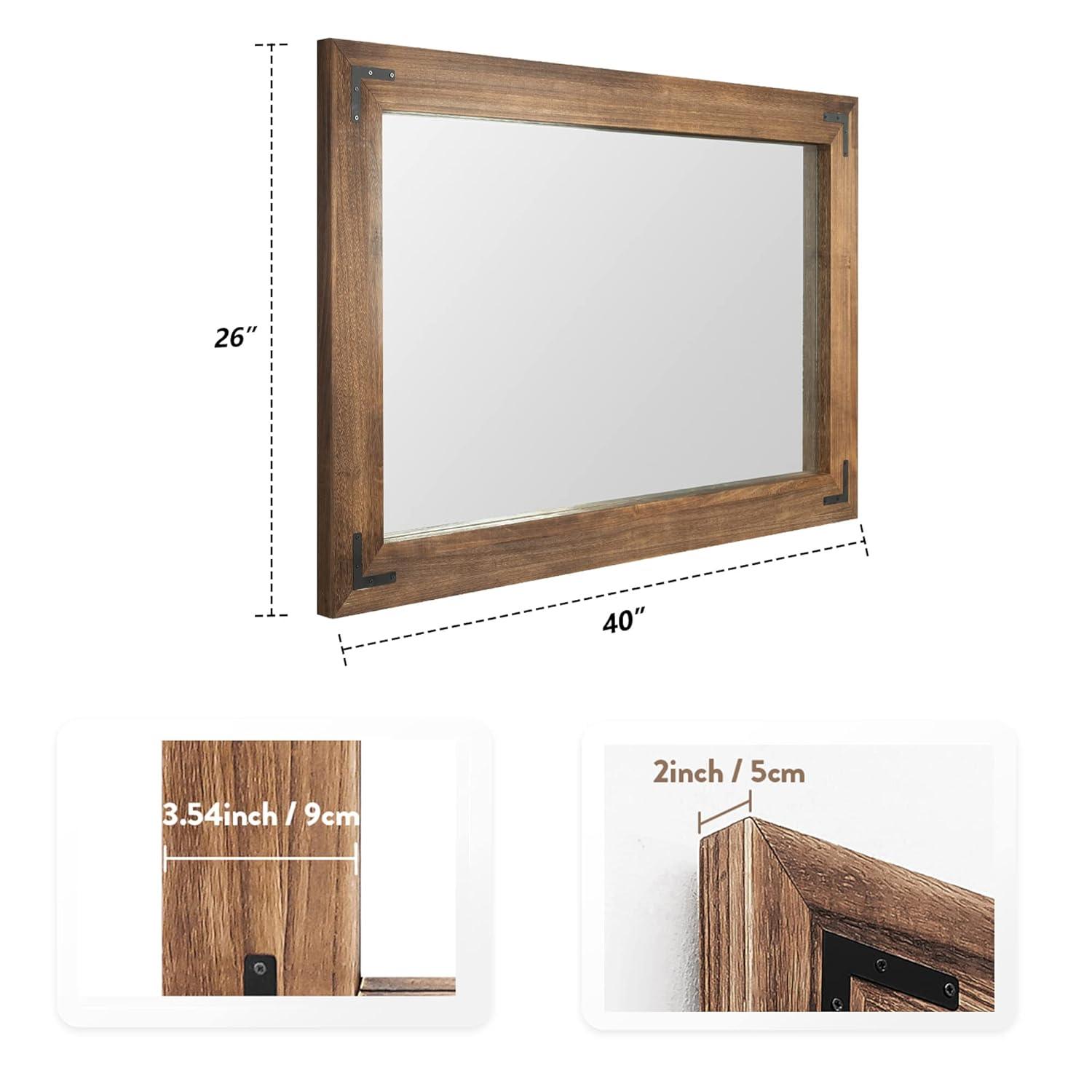 COSMOGO Rustic Wooden Framed Wall Mirror, Natural Wood Bathroom Vanity Mirror Brown 40" x 26" Brown