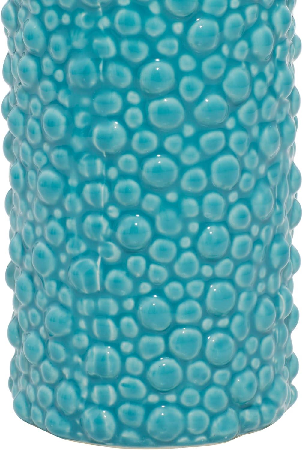 Modern Blue Ceramic Trio Vase Set with Textured Embellishments