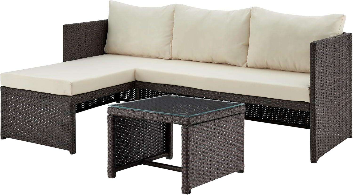 Menton Brown and Cream Steel Rattan 3-Piece Patio Set