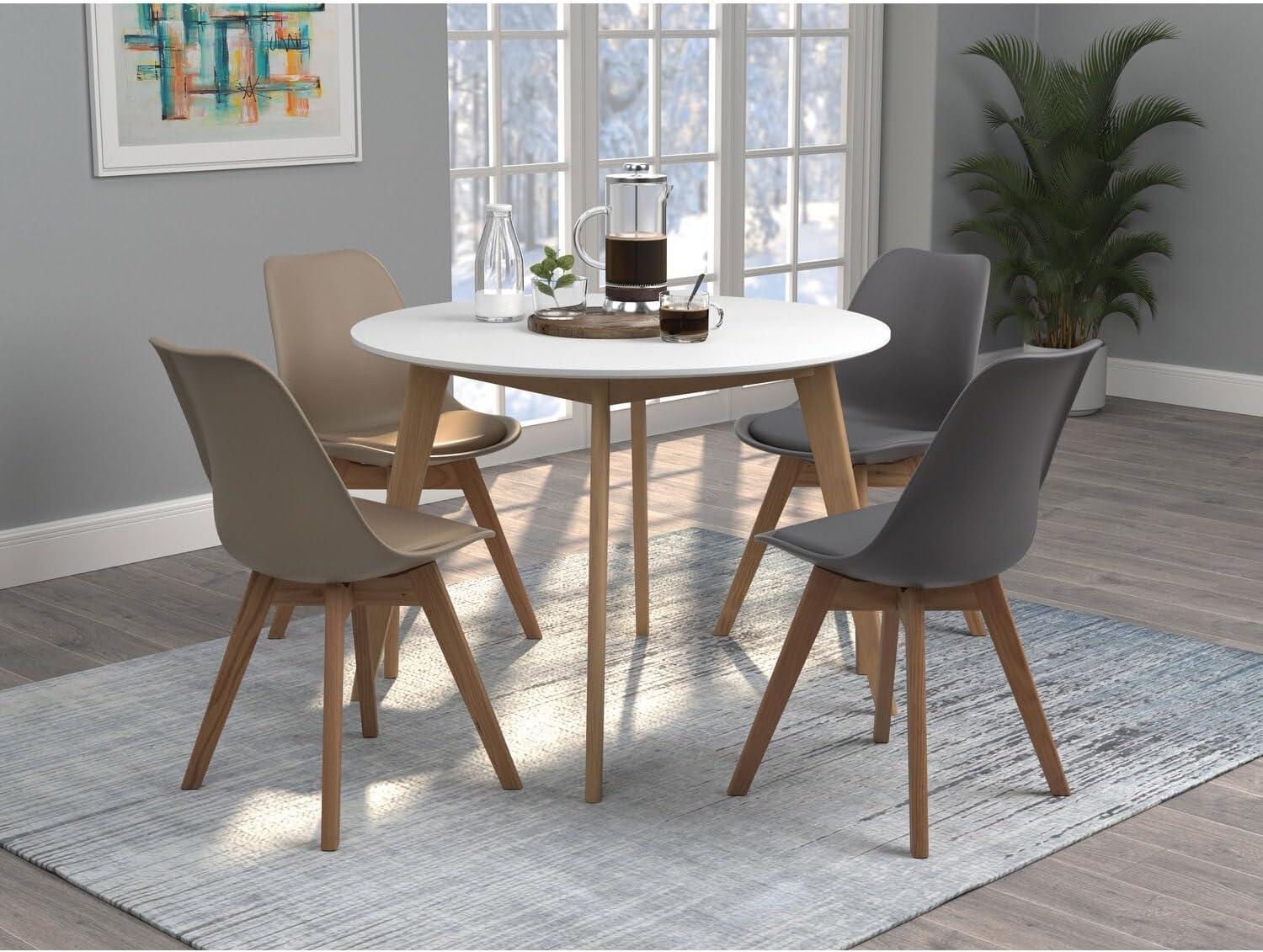 DPlus Round Dining Table Matte White and Natural Oak