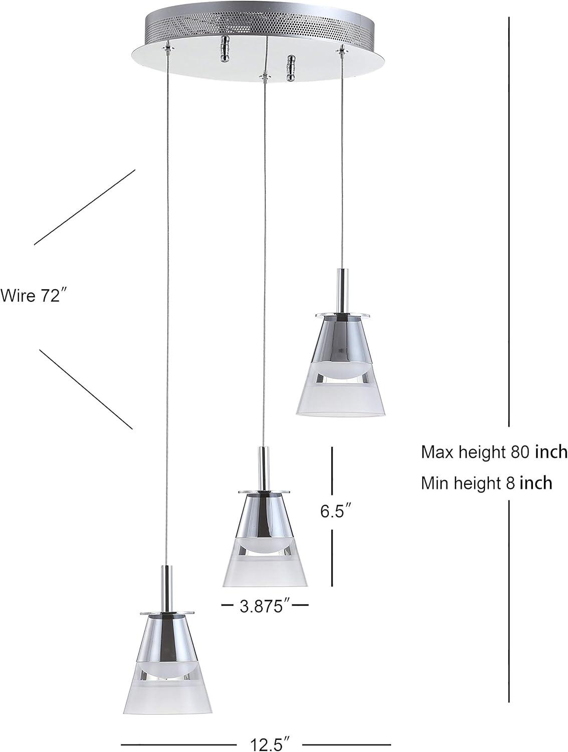 Alain Modern 12.5" Chrome 3-Light Adjustable Cluster LED Pendant