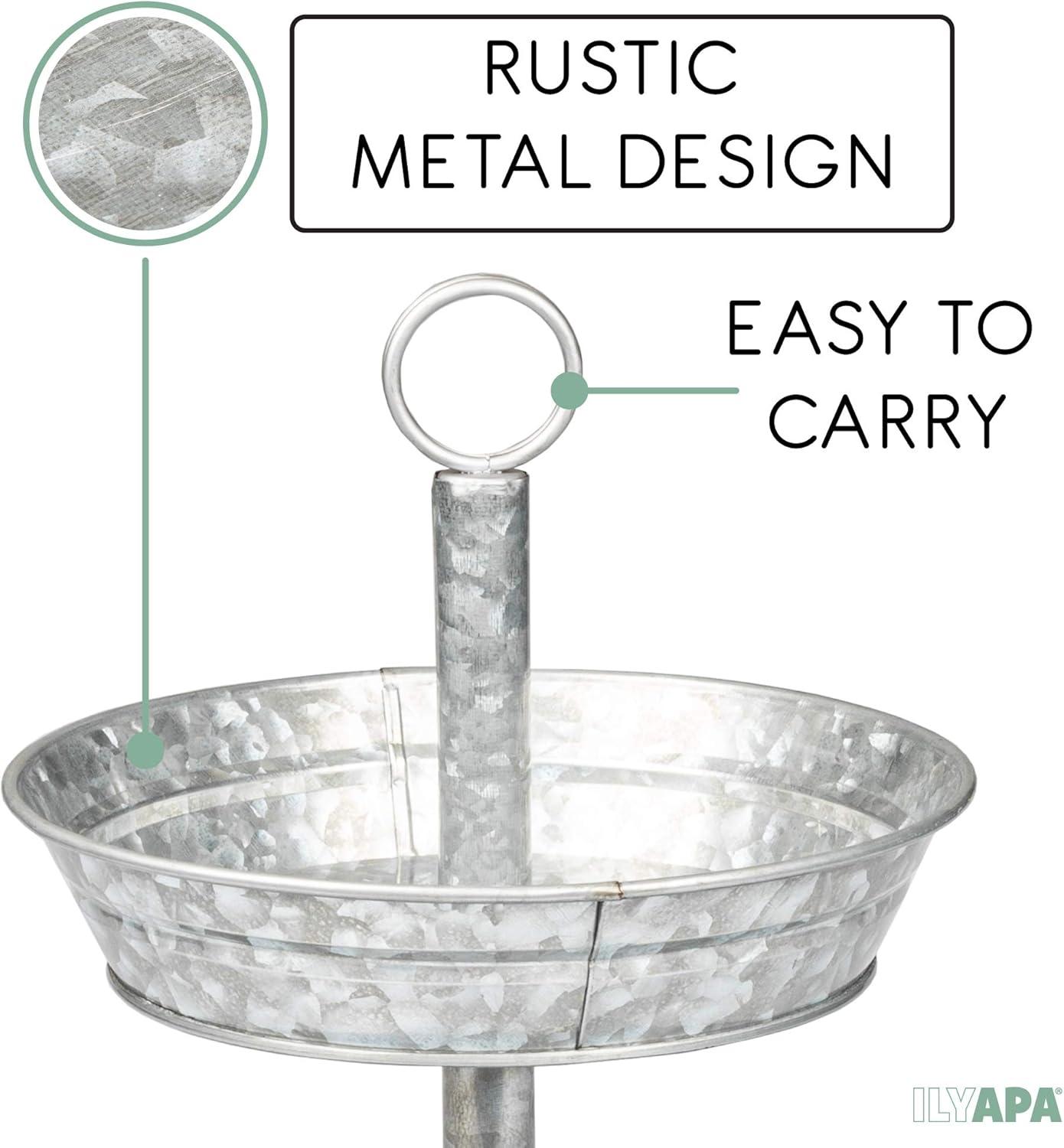3 Tier Serving Tray - Galvanized, Rustic Metal Stand. Dessert, Cupcake, Fruit & Party Three Tiered Platter. Country Farmhouse Vintage Decor for The Kitchen, Home, Farm & Outdoor by Hallops