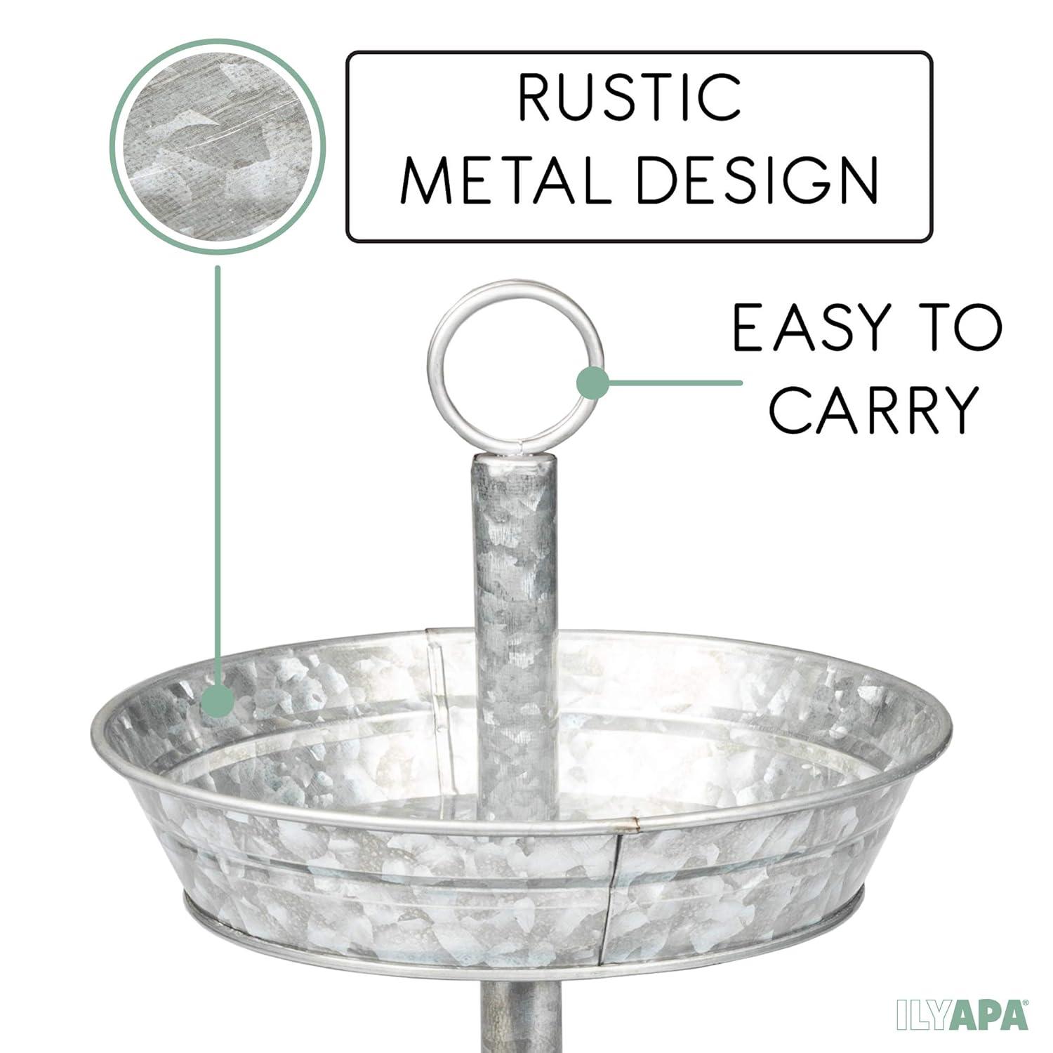 3 Tier Serving Tray - Galvanized, Rustic Metal Stand. Dessert, Cupcake, Fruit & Party Three Tiered Platter. Country Farmhouse Vintage Decor for The Kitchen, Home, Farm & Outdoor by Hallops