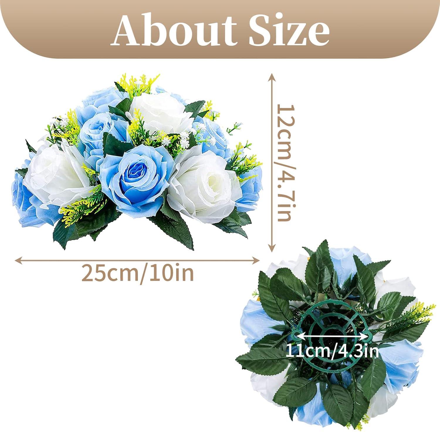 Nuptio Set of 2 Blue&White Artificial Flower Kissing ball, 15 Heads Fake Peony Silk Rose Flowers Bouquet for Centerpiece Wedding Birthday Party Home Table Decor