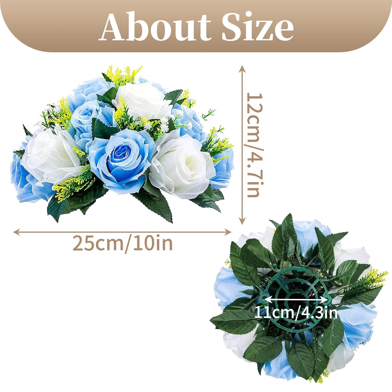Nuptio Set of 2 Blue&White Artificial Flower Kissing ball, 15 Heads Fake Peony Silk Rose Flowers Bouquet for Centerpiece Wedding Birthday Party Home Table Decor
