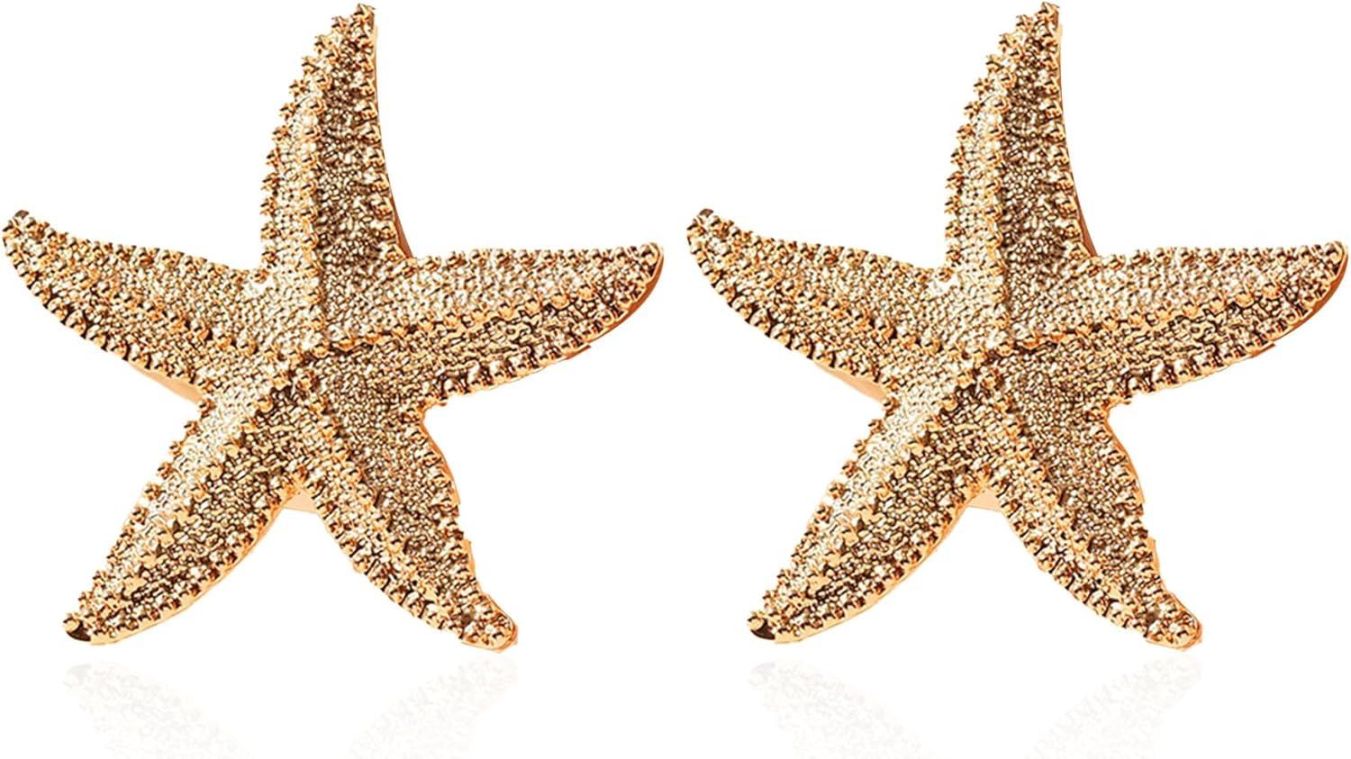 Punk Boho Starfish Earrings Starfish Statement Star Stud Earrings for Women Beach Ocean Summer Jewelry