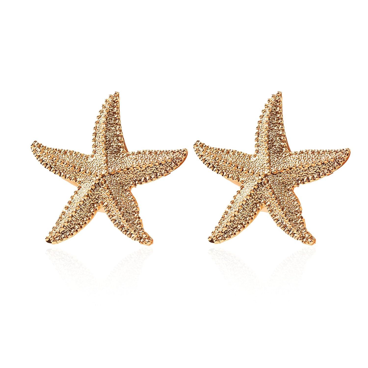 Punk Boho Starfish Earrings Starfish Statement Star Stud Earrings for Women Beach Ocean Summer Jewelry