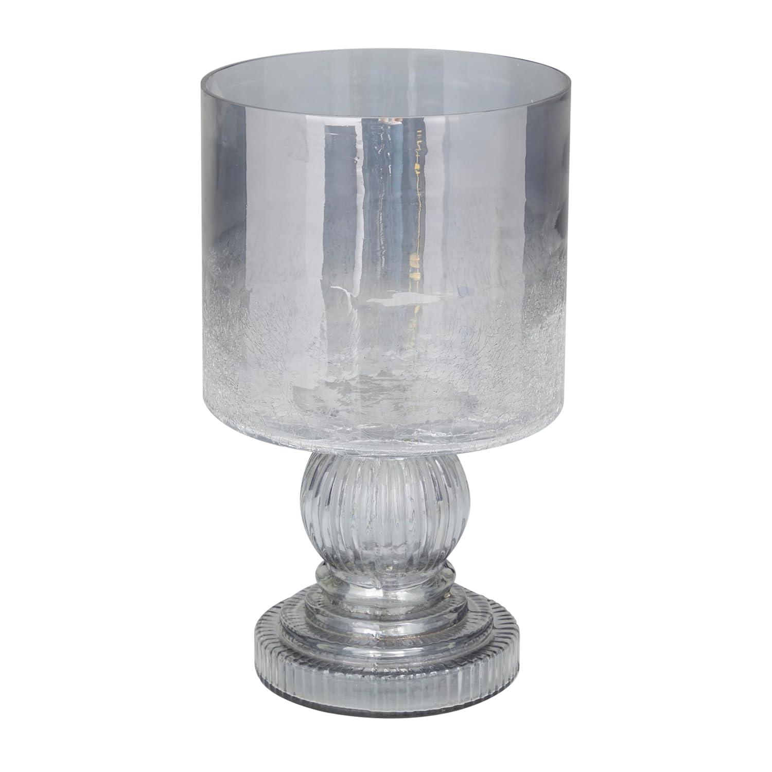 DecMode Black Glass Handmade Turned Style Pillar Hurricane Lamp with Smoked Glass Finish