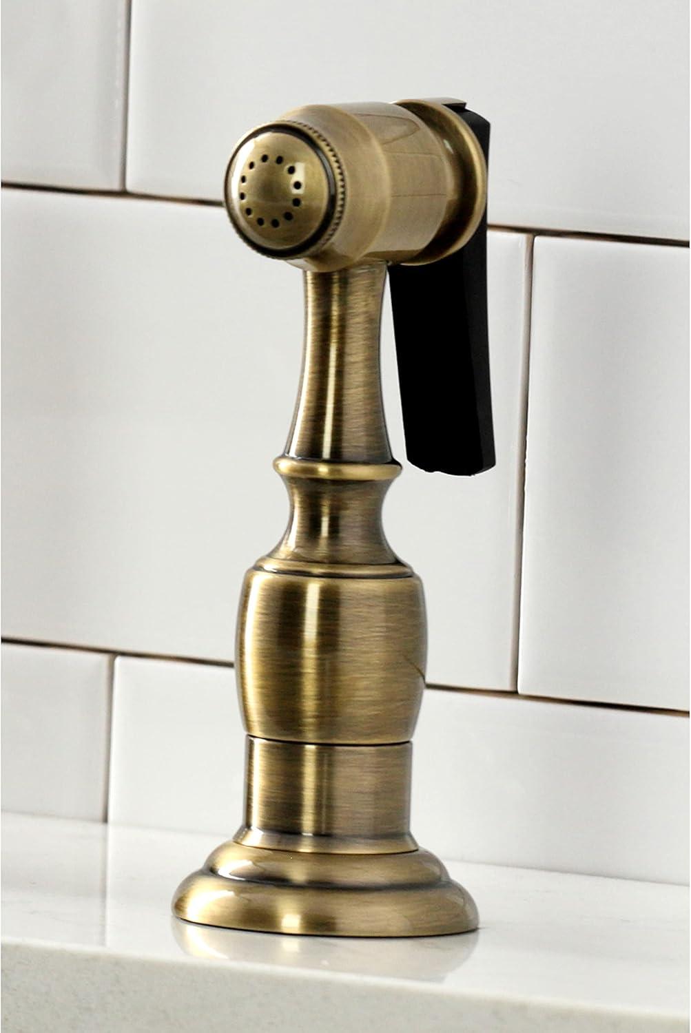 Kingston Brass KS1273ALBS Heritage 8-Inch Kitchen Bridge Faucet with Brass Sprayer, Antique Brass