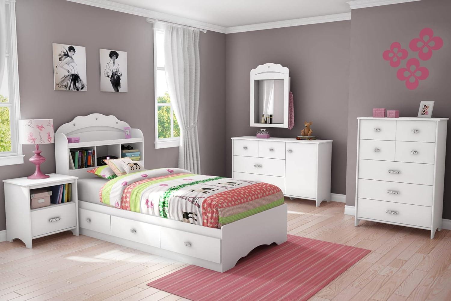 Princess Tiara Twin Platform Bed with 3 Storage Drawers in Pure White