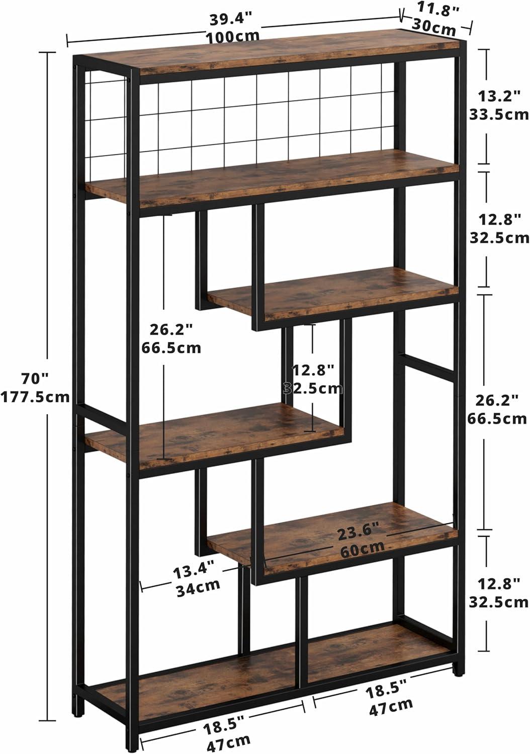 IRONCK Bookshelves 6 Tiers Etagere Bookcase Industrial Open Display Shelves Vintage Brown