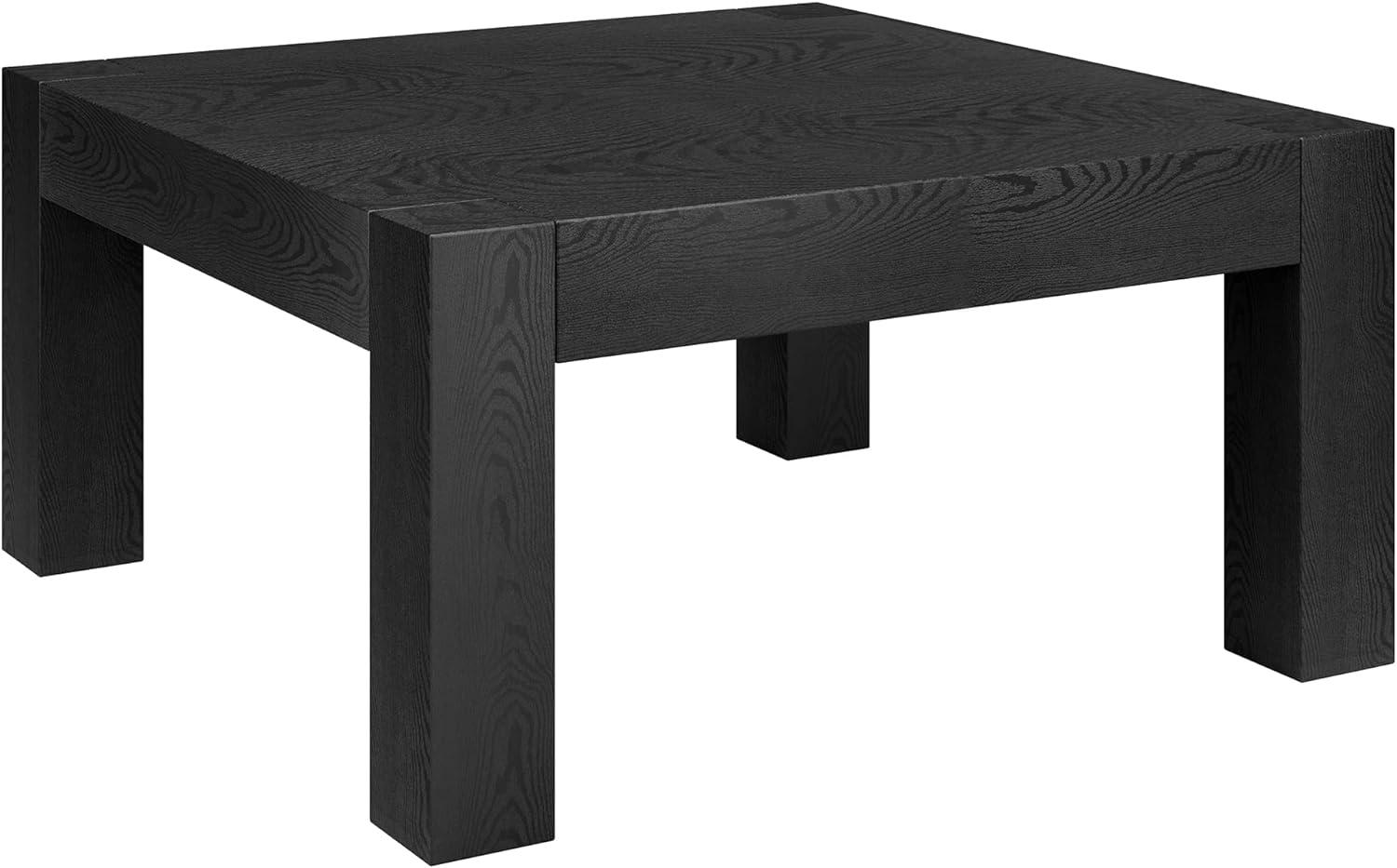 Langston Minimalist Black Grain Square Wood Coffee Table, 34"