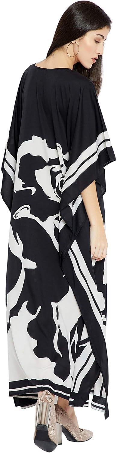 Caftan for Women Plus Size Black And White Kaftan Beach Swimsuit Cover Up Maxi House Dresses