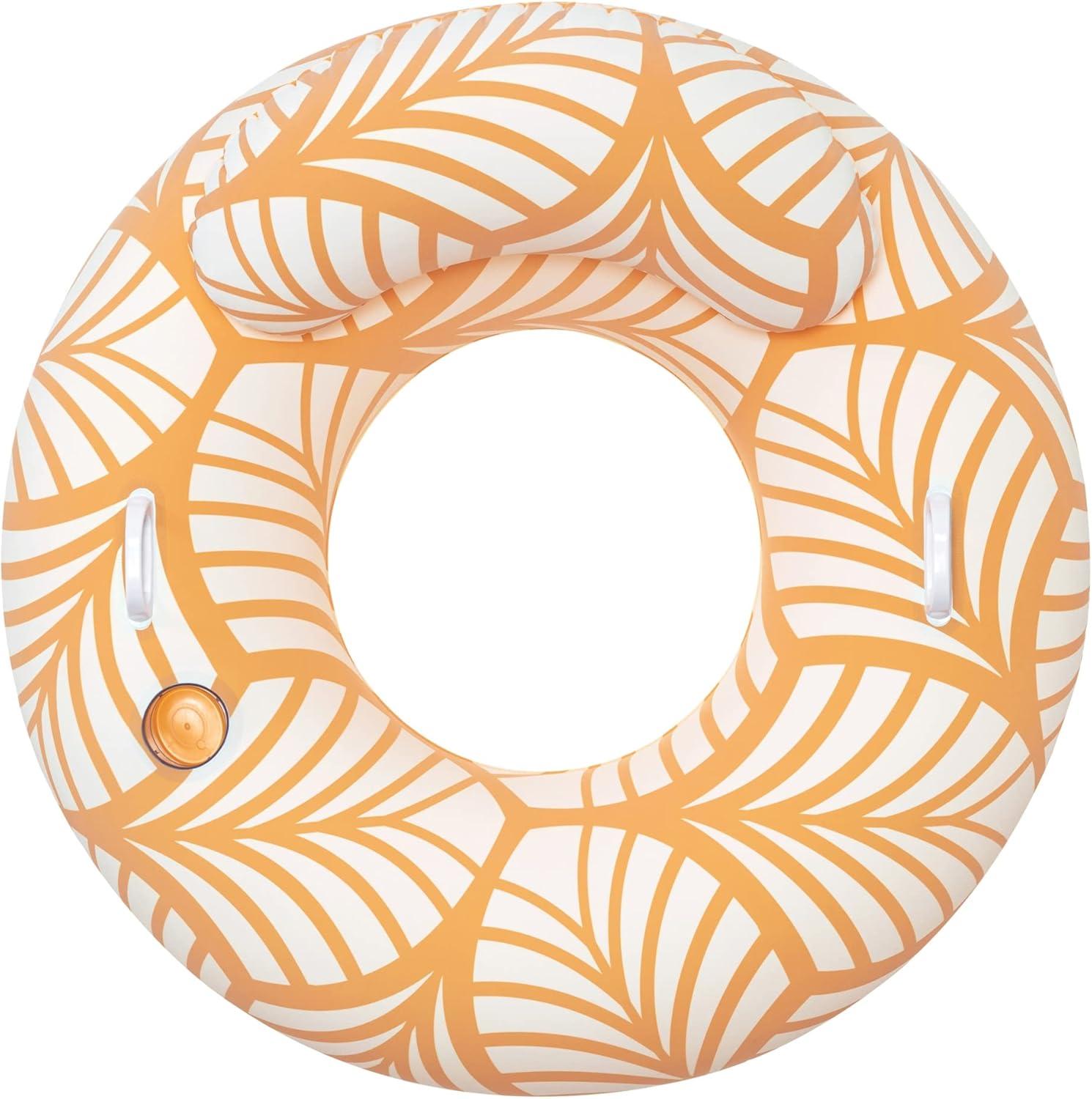 Bestway Bestway H2OGO! Comfort Plush Deluxe Swim Tube 46.5" x 46"  - Yellow & White, Inflatable Water Float, Built-In Cupholder