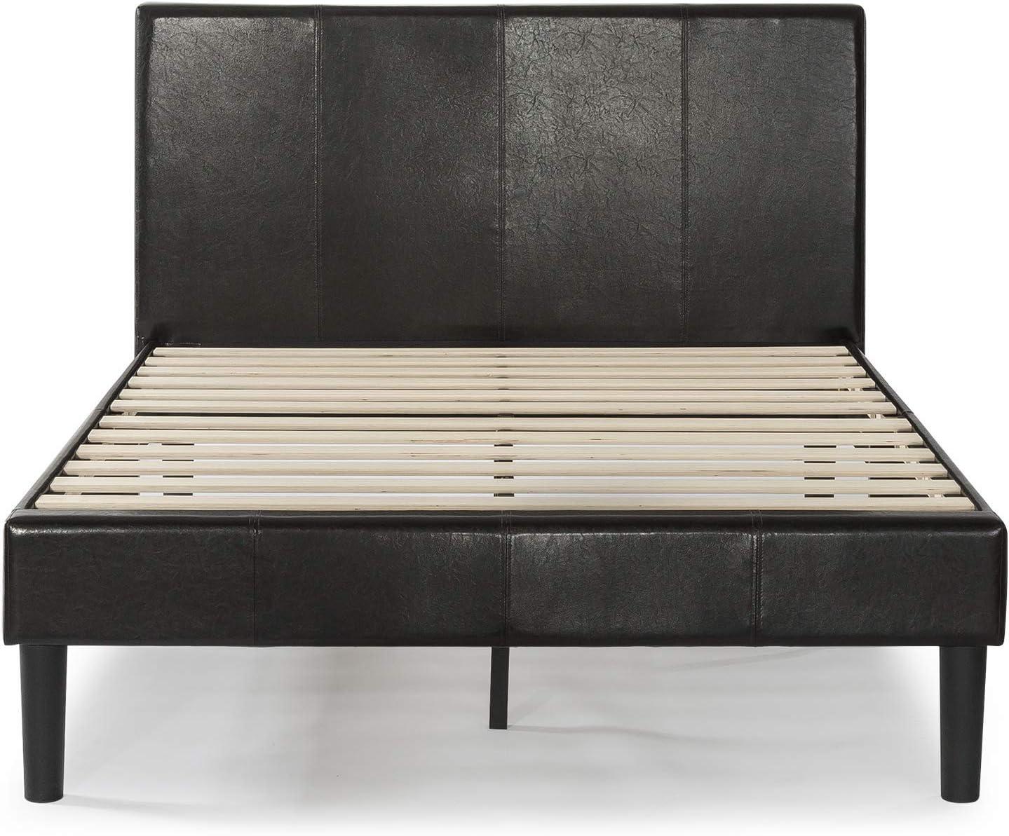 Full Espresso Faux Leather Upholstered Platform Bed with Slats