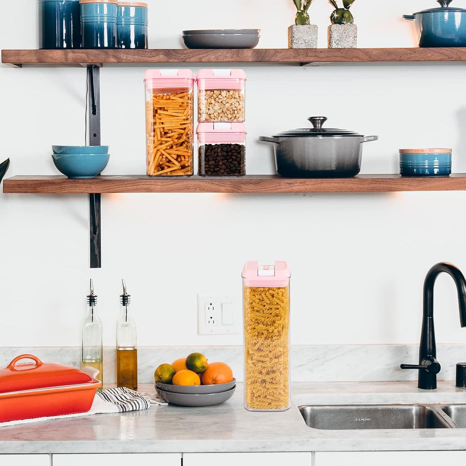 U-QE Airtight Food Storage Containers -6 Piece BPA Free Clear Plastic Airtight Containers with Easy Lock Lids for Kitchen Pantry Organization and Storage - Sugar, Flour, Cereal, Labels & Marker