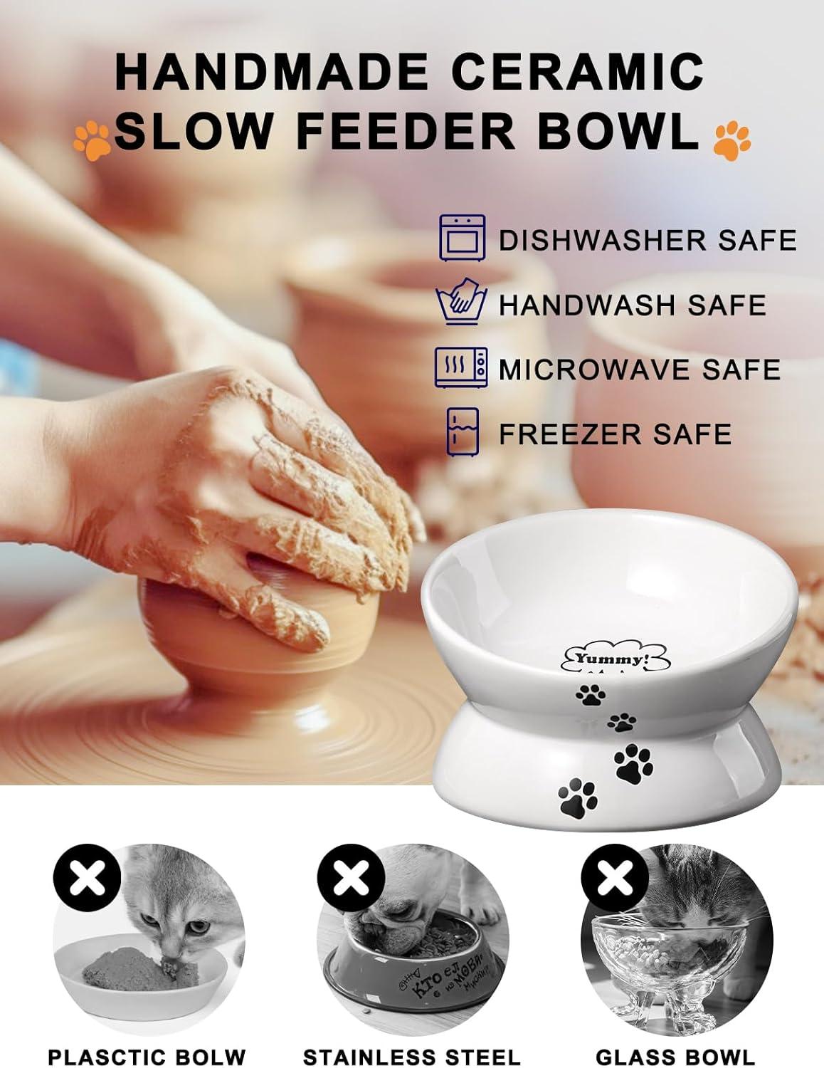 Cat Bowl Anti Vomiting,Raised Cat Food Bowls, Tilted Elevated Cat Bowl, Ceramic Pet Food Bowl for Flat Faced Cats, Small Dogs