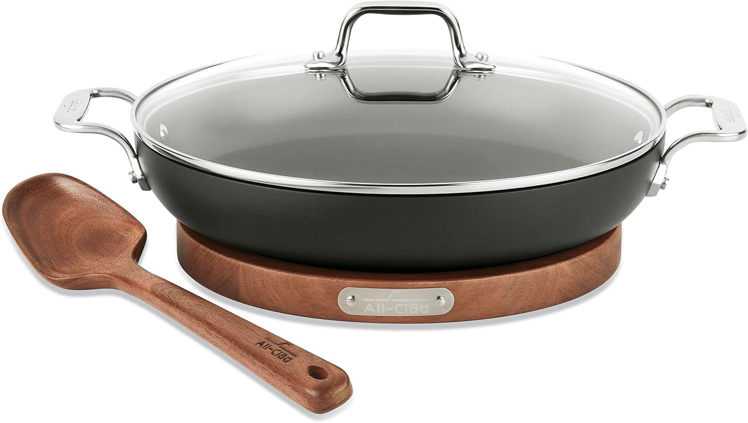 All-Clad ® HA1 Non-Stick 3-Qt. Universal Pan with Lid, Acacia Wood Trivet and Spoon