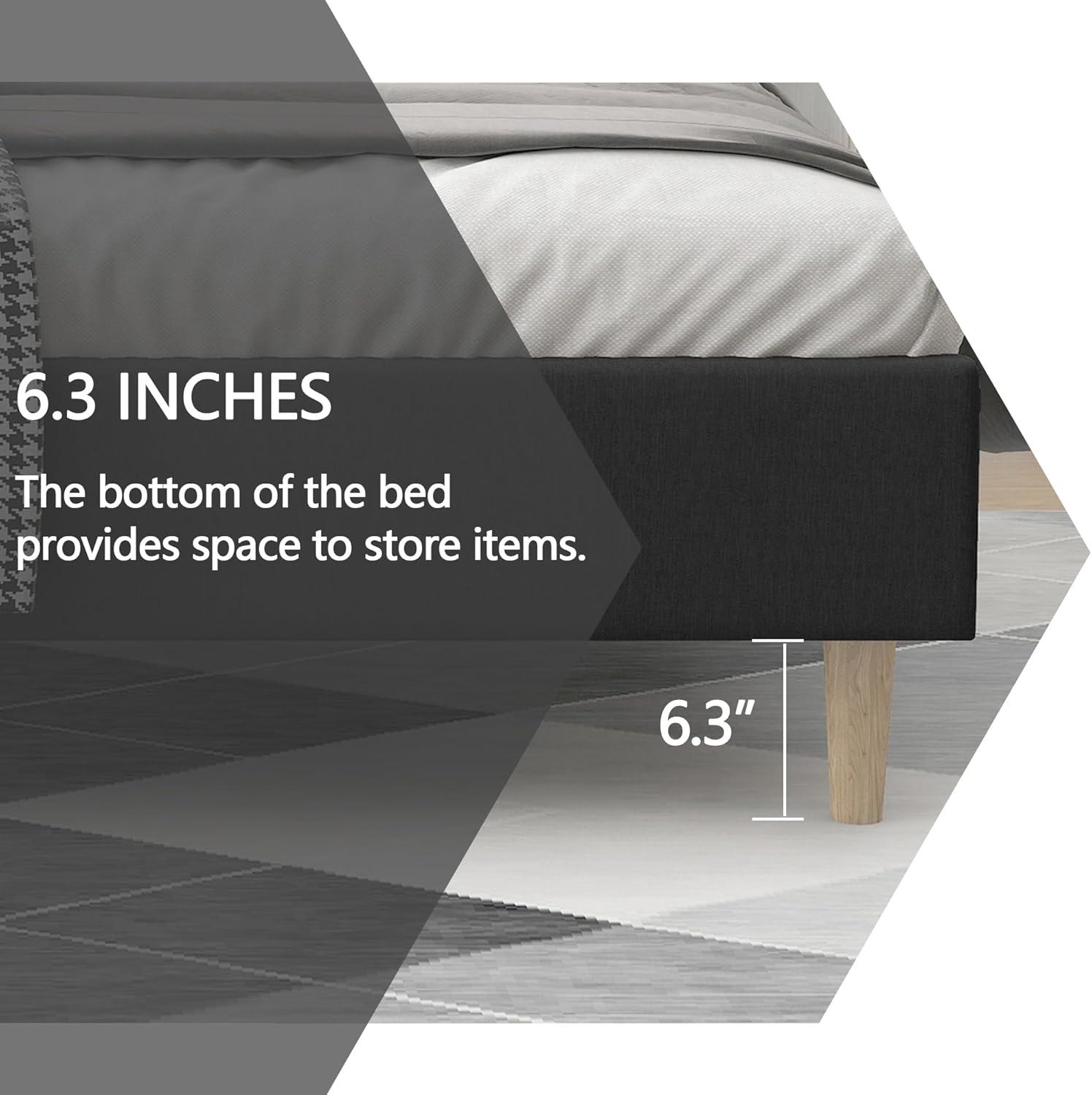 alazyhome Upholstered Platform Twin Size Bed Frame with Headboard Wooden Slats Support No Noise Easy Assembly Black Linen