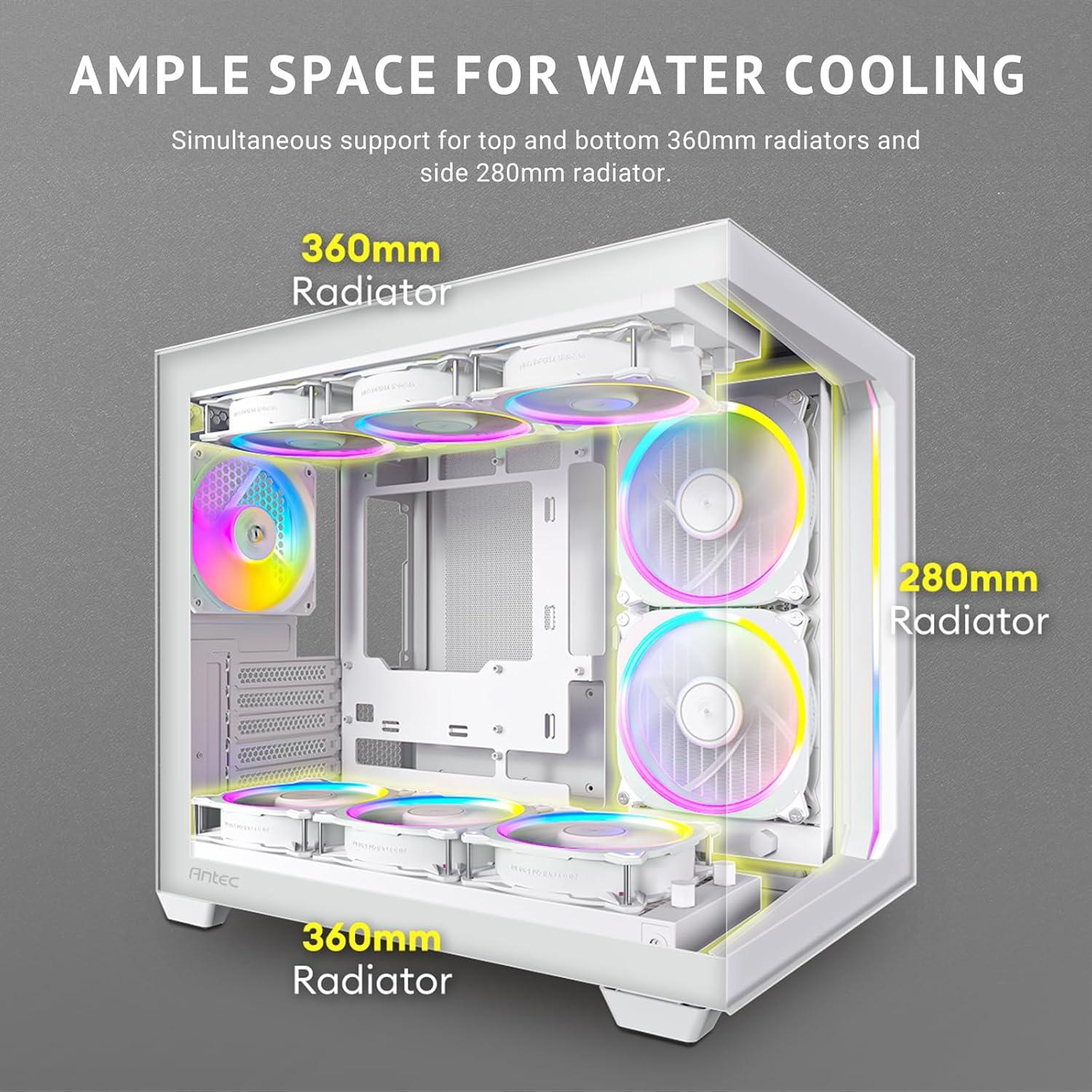 Antec C5 ARGB White, 7 x 120mm ARGB PWM Fans Included, Up to 10 Fans Simultaneously, Type-C 3.2 Gen 2 port, Seamless Tempered Glass Front & Side Panels, 360mm Radiator Support, Mid-Tower ATX PC Case