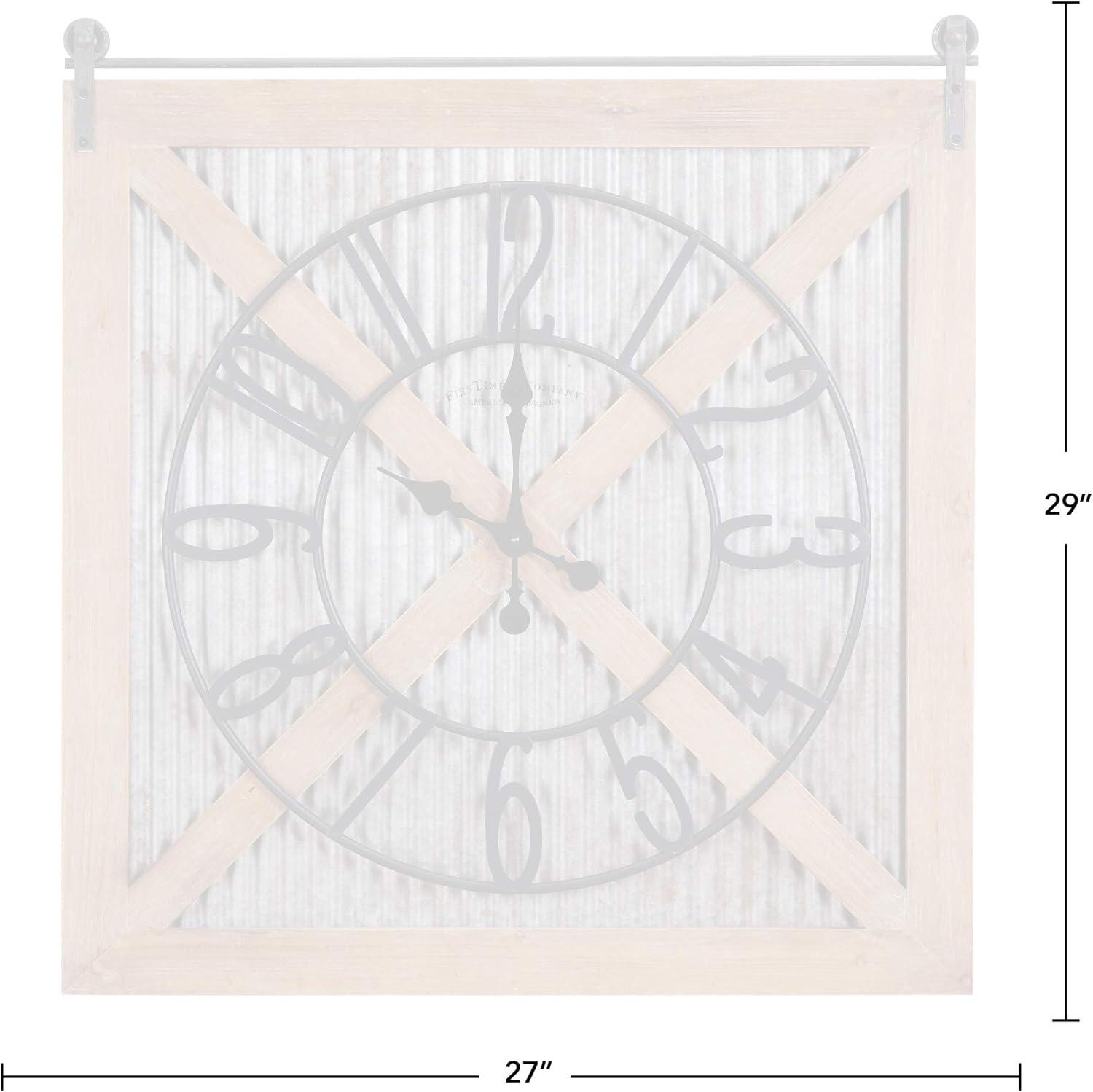 FirsTime & Co. Brown And Silver Fieldhaven Barn Door Wall Clock, Farmhouse, Analog, 27 x 2 x 29 in