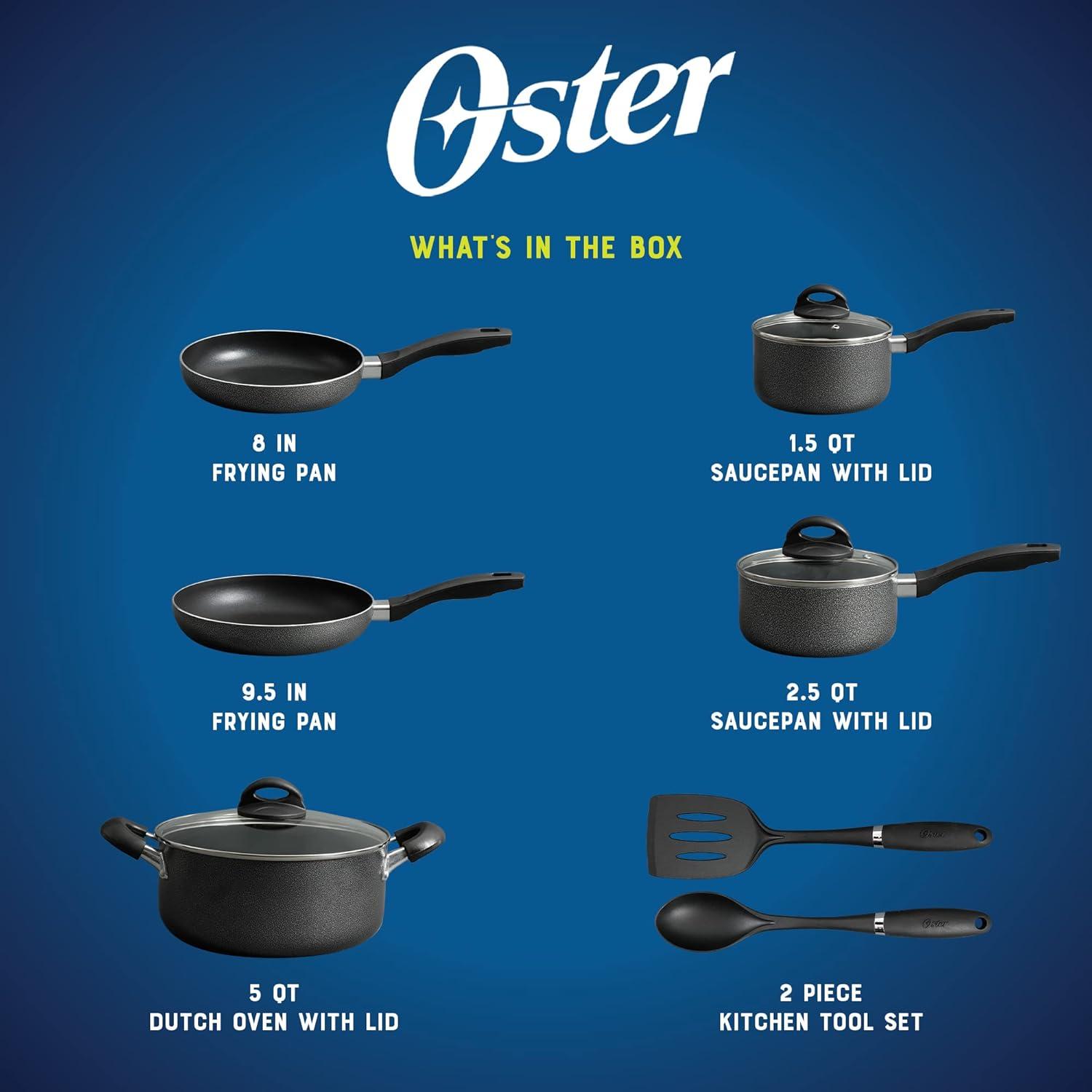 Oster 10 Piece Non Stick Cookware Set in Charcoal Grey