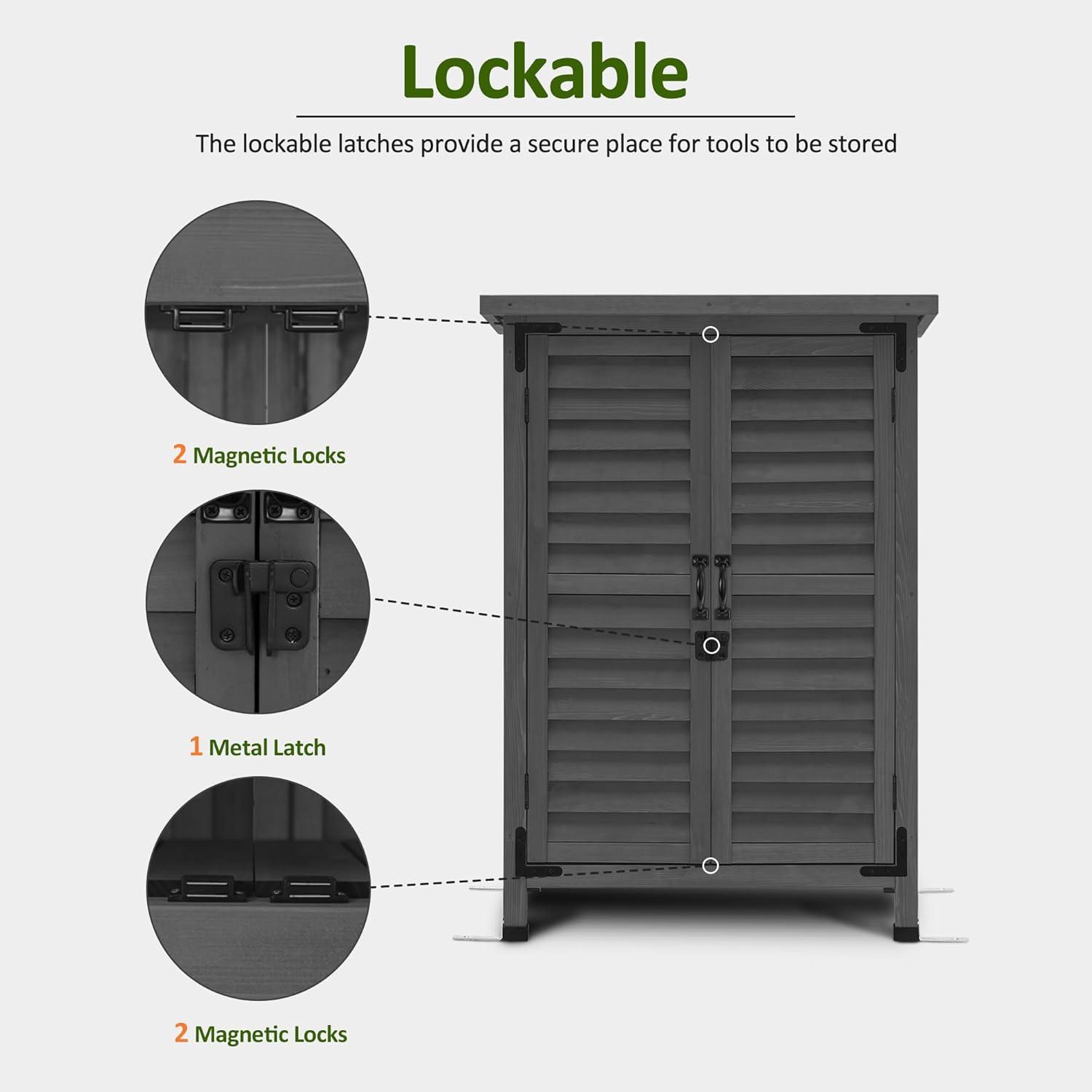 MCombo 24.6 in. W x 18 in. D Outdoor Wood Storage Cabinet，Garden Wooden Tool Shed with Double Doors