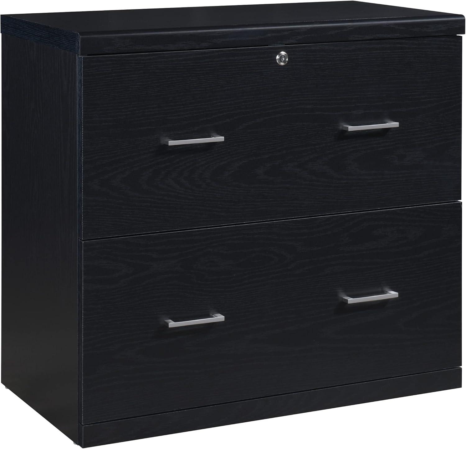 Black Engineered Wood 2-Drawer Lockable Lateral File Cabinet